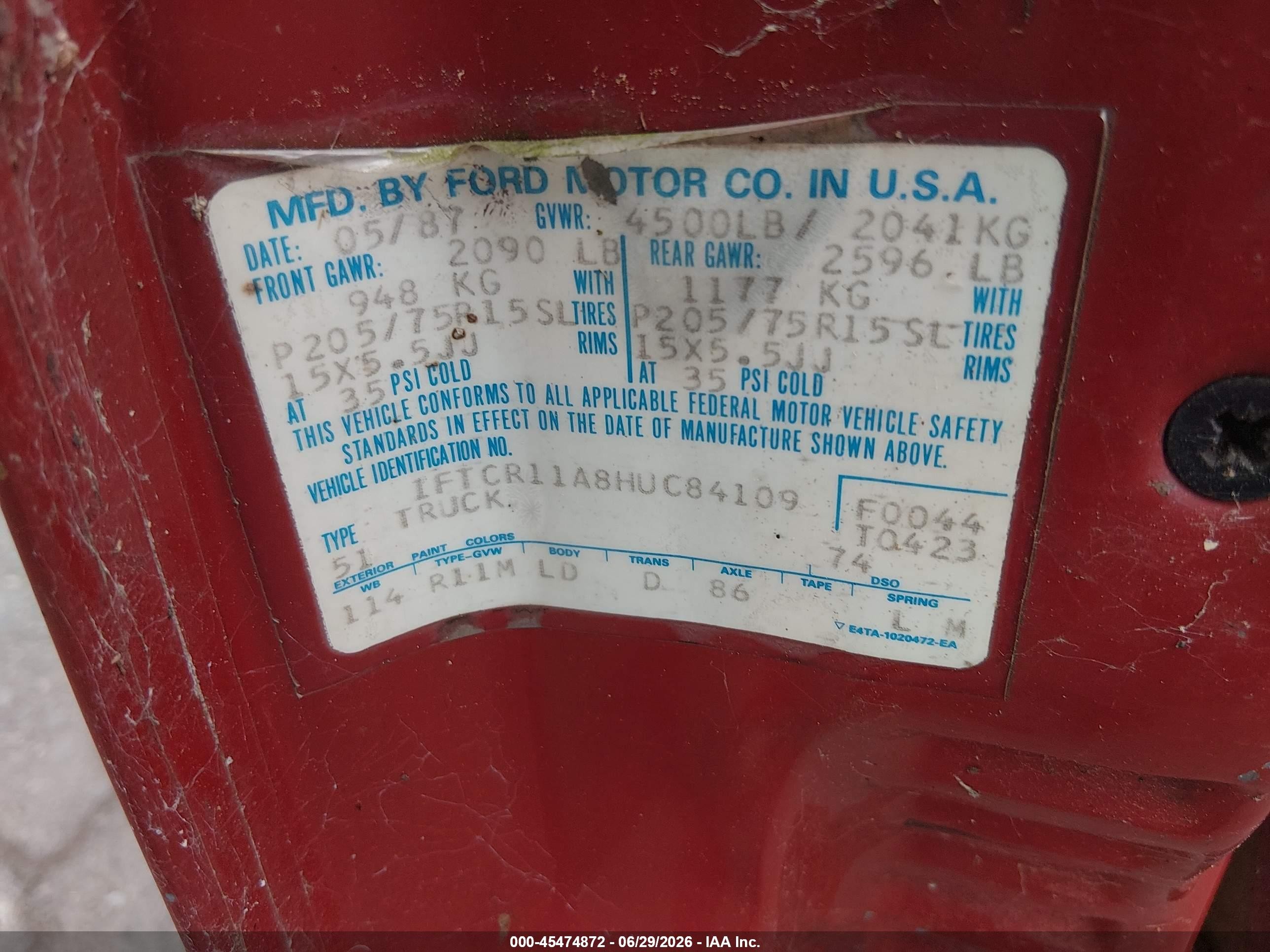 1987 Ford Ranger   Red vin: 1FTCR11A8HUC84109