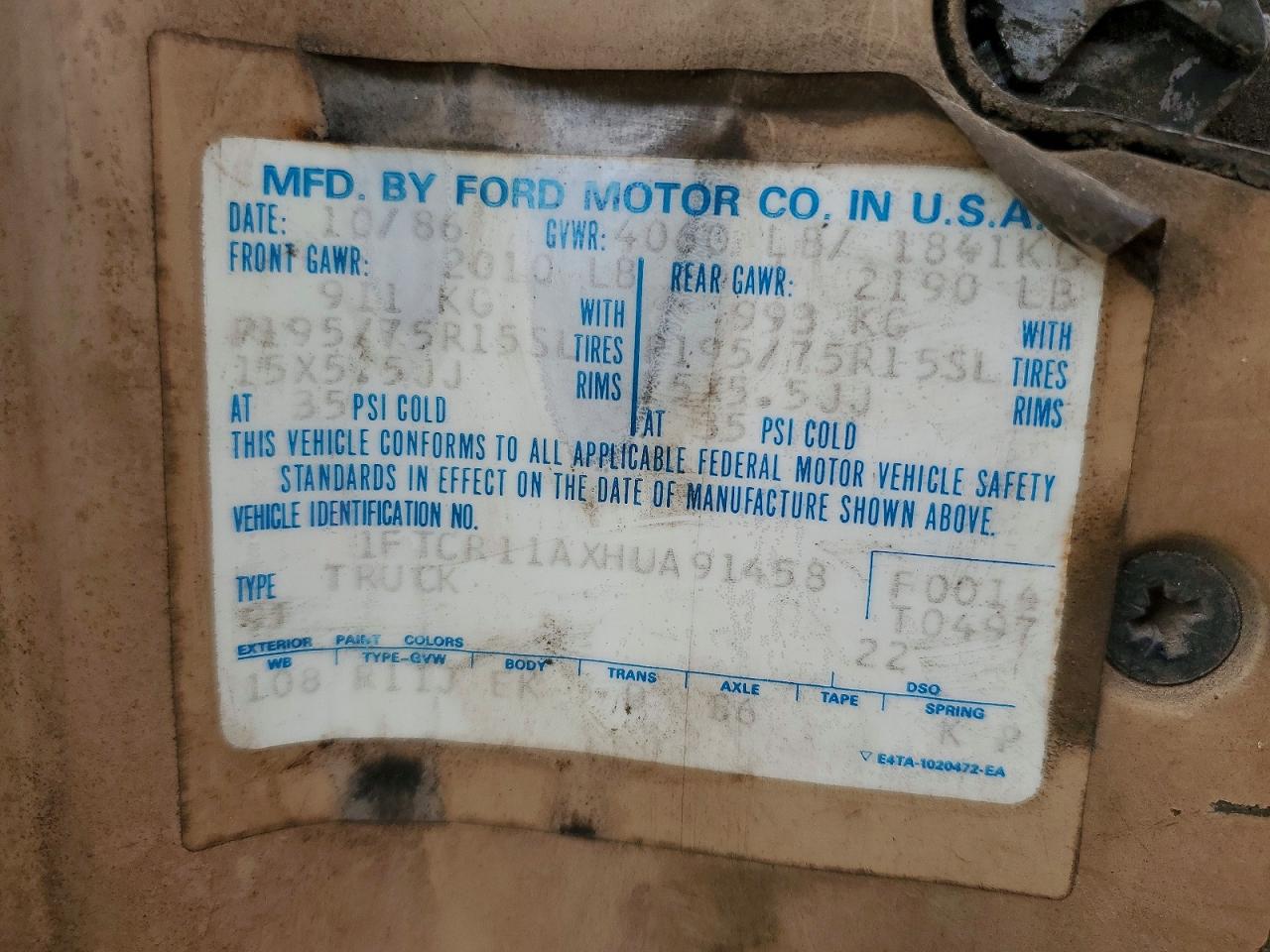 1987 Ford Ranger Pink vin: 1FTCR11AXHUA91458