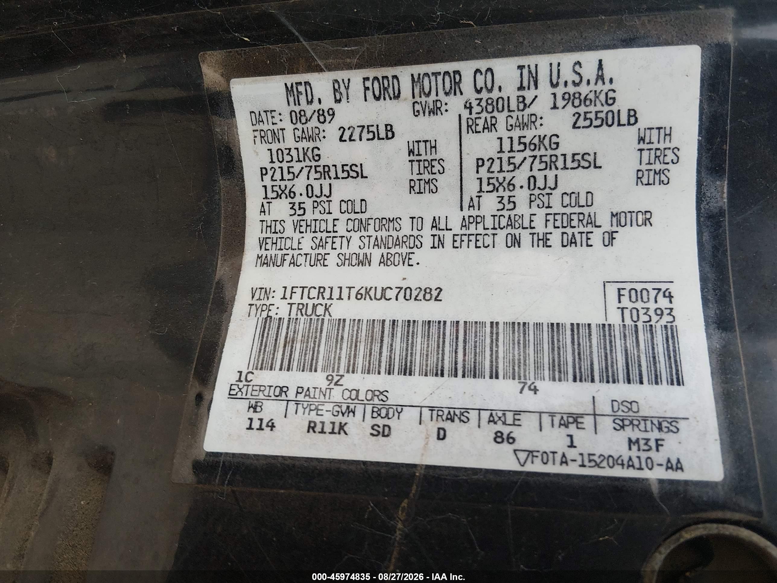1989 Ford Ranger   Black vin: 1FTCR11T6KUC70282