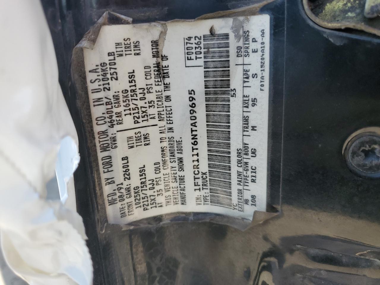 1992 Ford Ranger Black vin: 1FTCR11T6NTA09695
