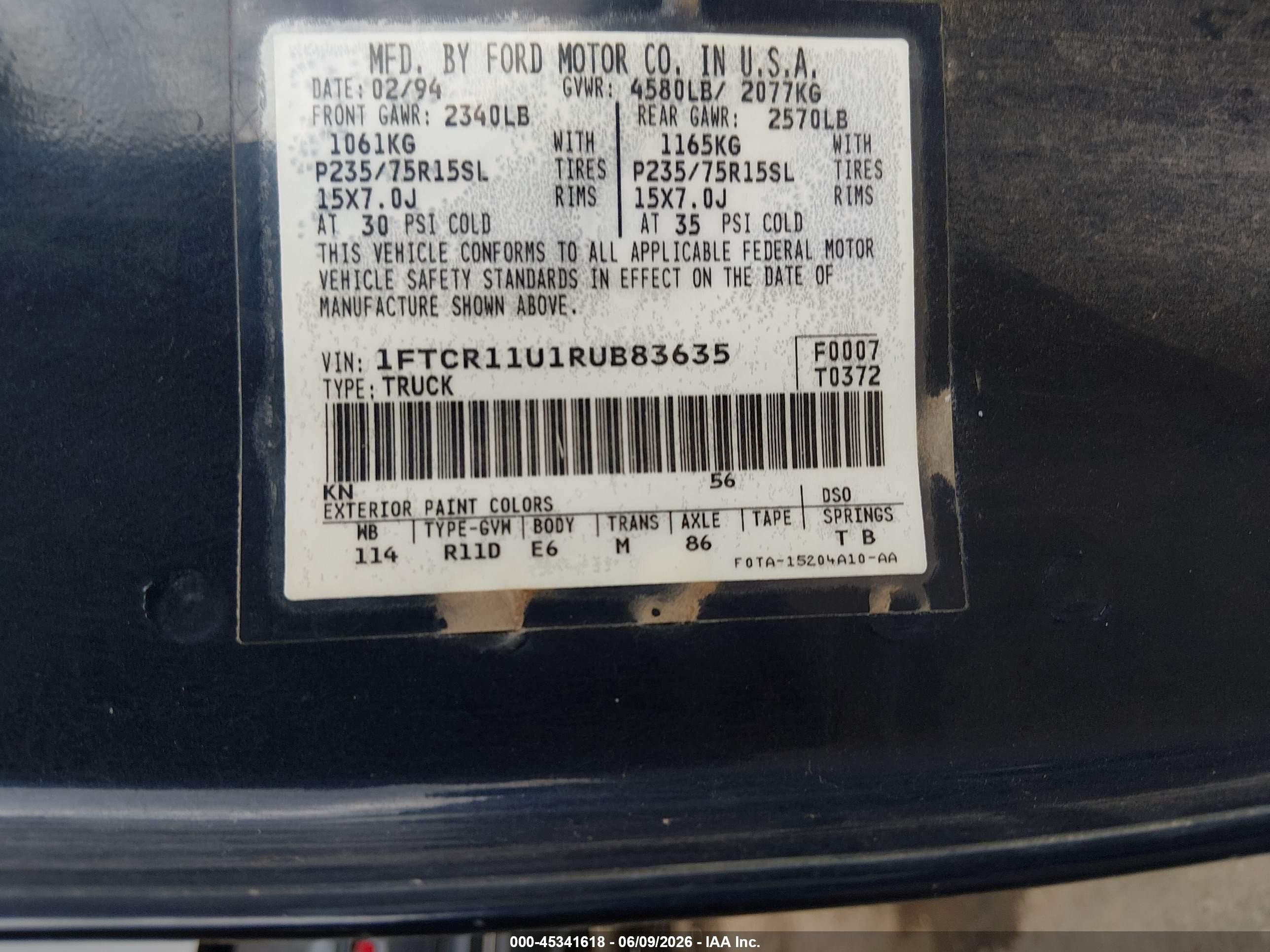 1994 Ford Ranger   Blue vin: 1FTCR11U1RUB83635