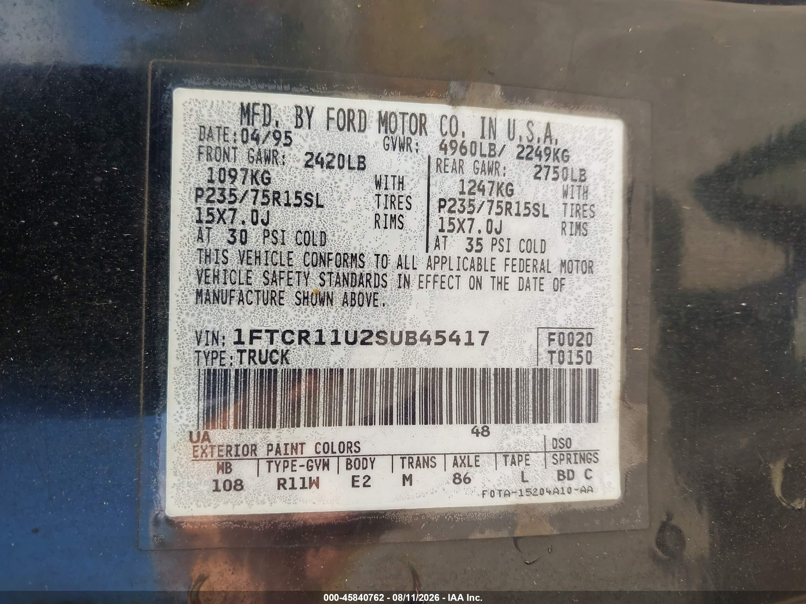 1995 Ford Ranger   Black vin: 1FTCR11U2SUB45417