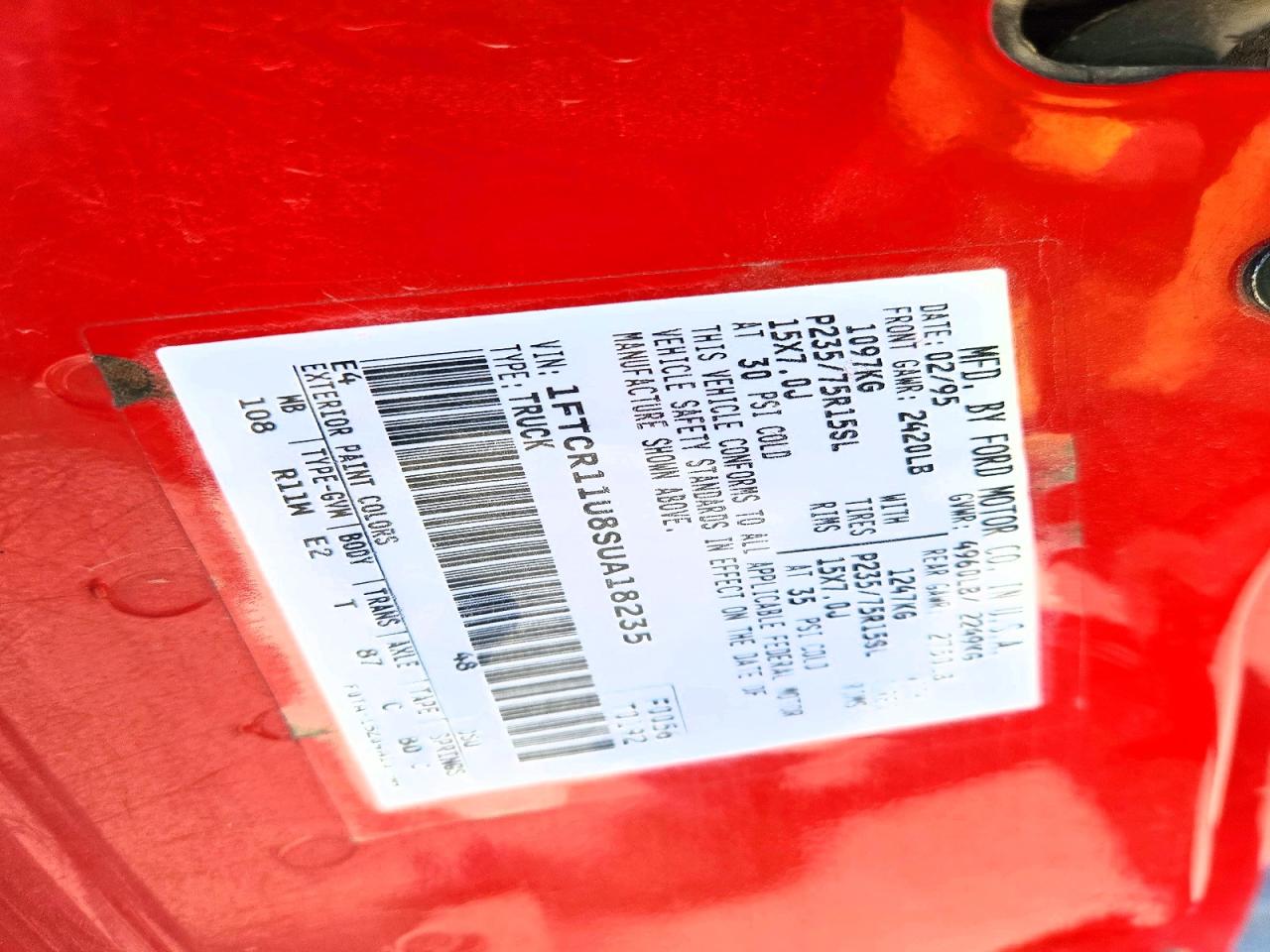 1995 Ford Ranger Red vin: 1FTCR11U8SUA18235