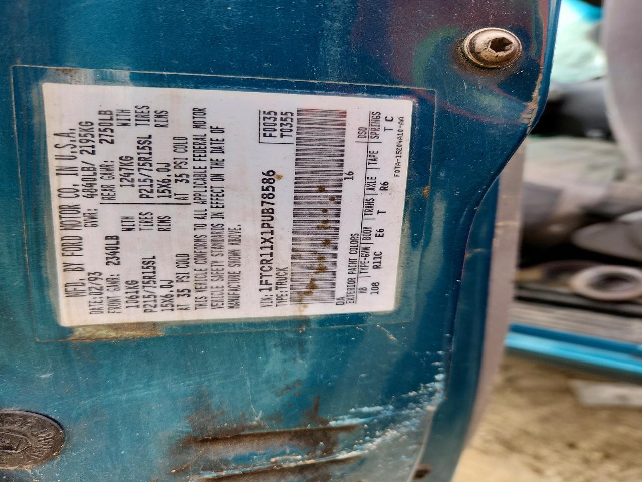 1993 Ford Ranger Green vin: 1FTCR11X1PUB78586