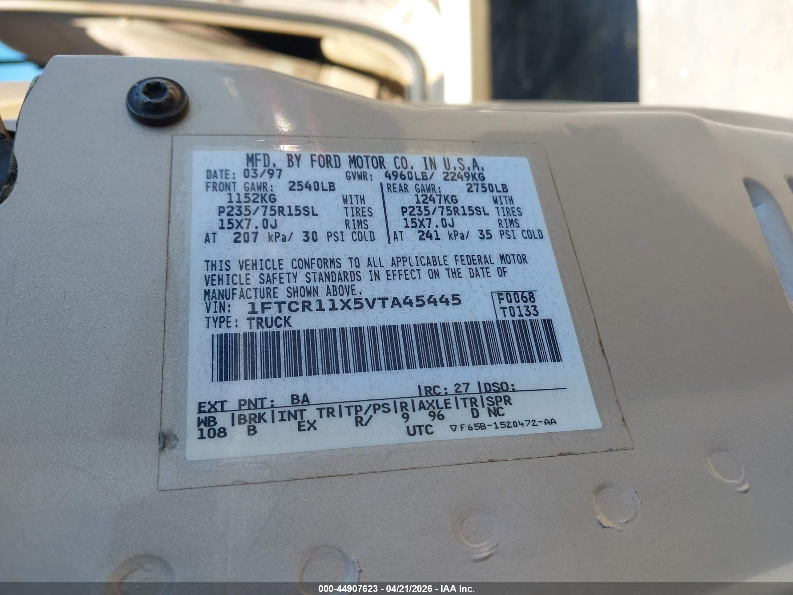 1997 Ford Ranger Splash/stx/xlt Золотой vin: 1FTCR11X5VTA45445