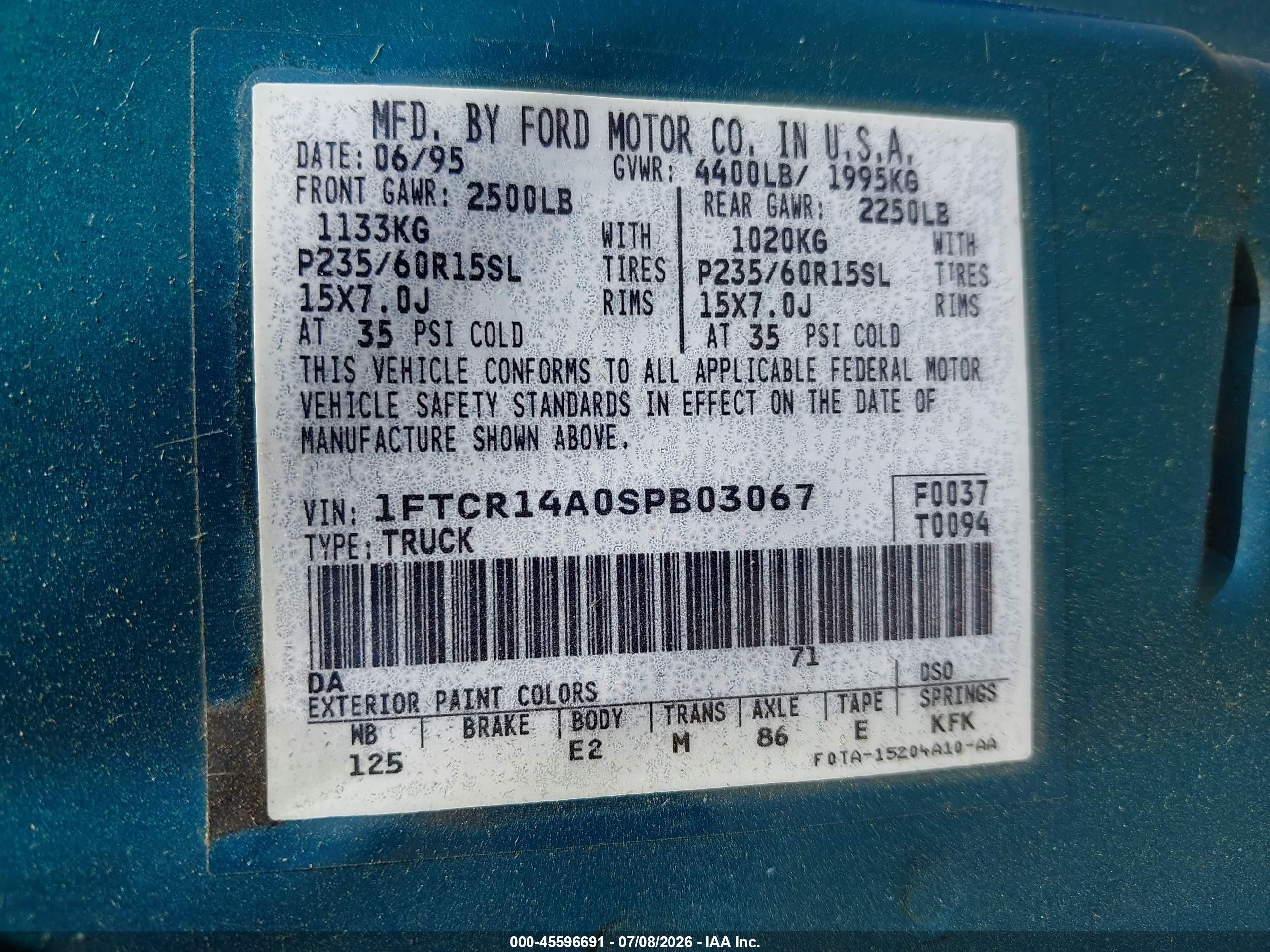1995 Ford Ranger Super Cab Green vin: 1FTCR14A0SPB03067