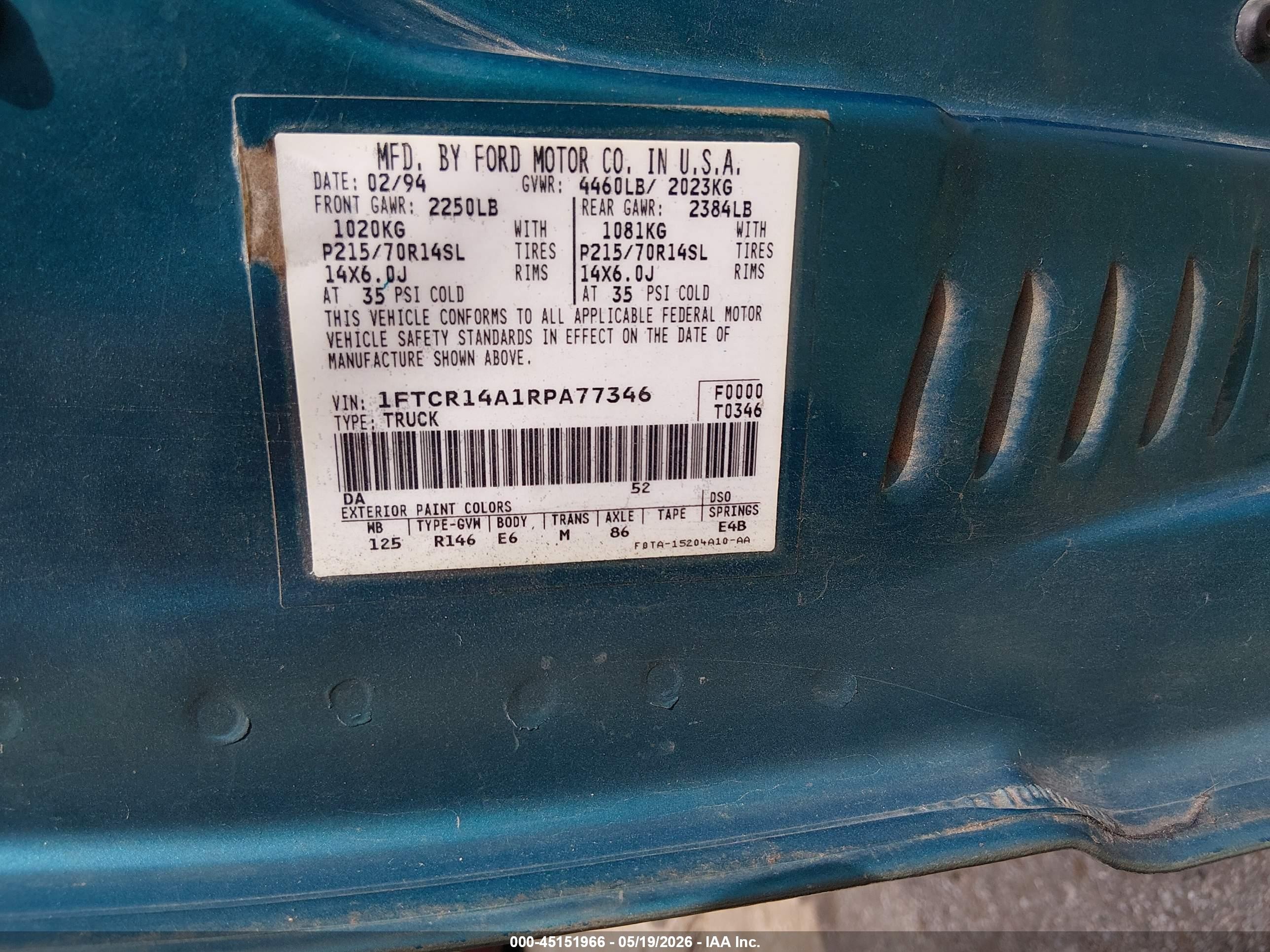 1994 Ford Ranger Super Cab Green vin: 1FTCR14A1RPA77346
