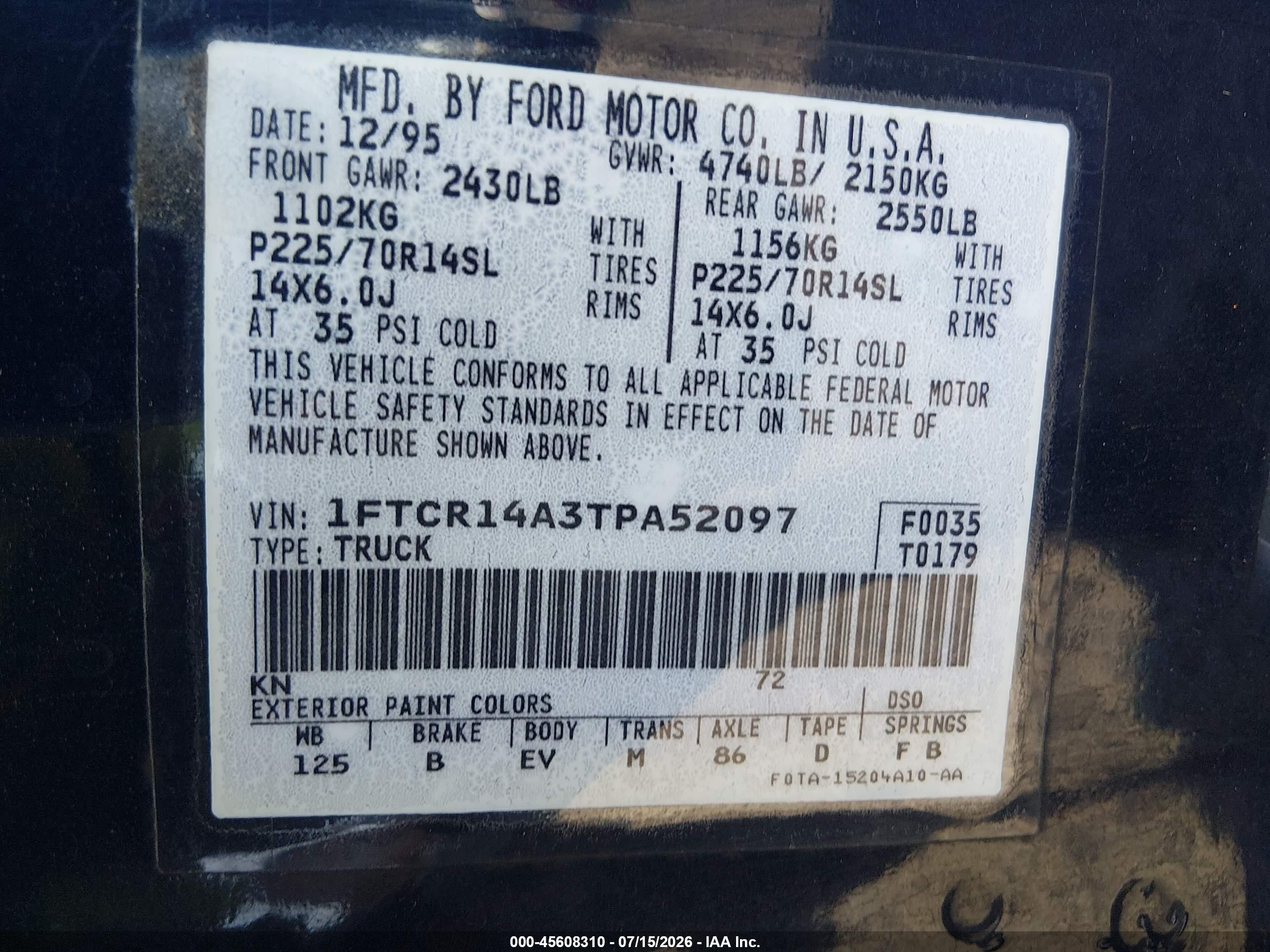 1996 Ford Ranger Super Cab Blue vin: 1FTCR14A3TPA52097