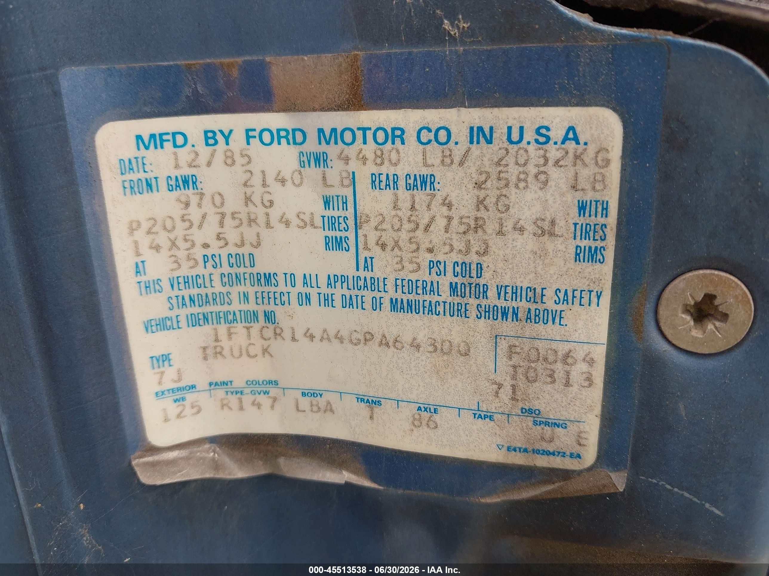 1986 Ford Ranger Super Cab Light Blue vin: 1FTCR14A4GPA64300