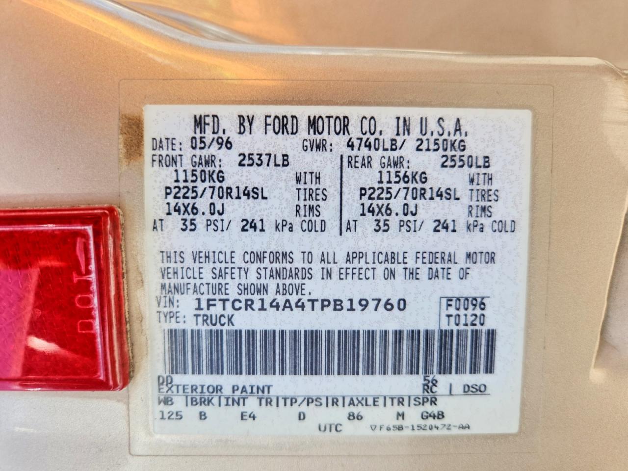 1996 Ford Ranger Super Cab Gold vin: 1FTCR14A4TPB19760