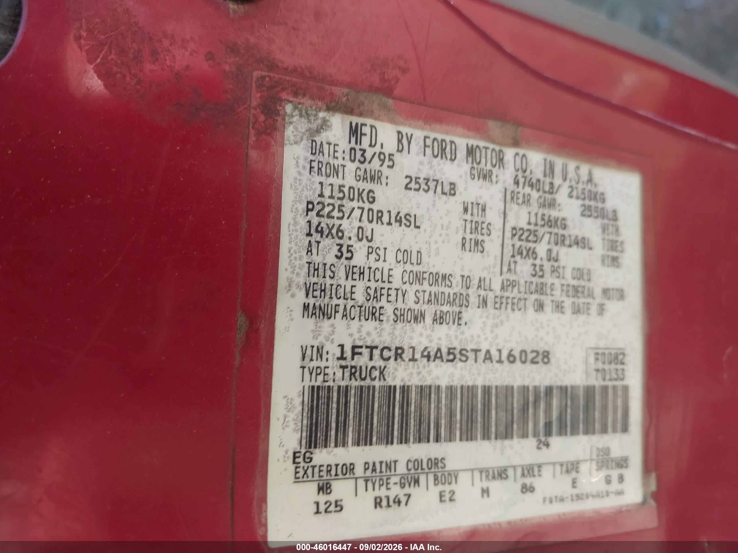 1995 Ford Ranger Super Cab Red vin: 1FTCR14A5STA16028