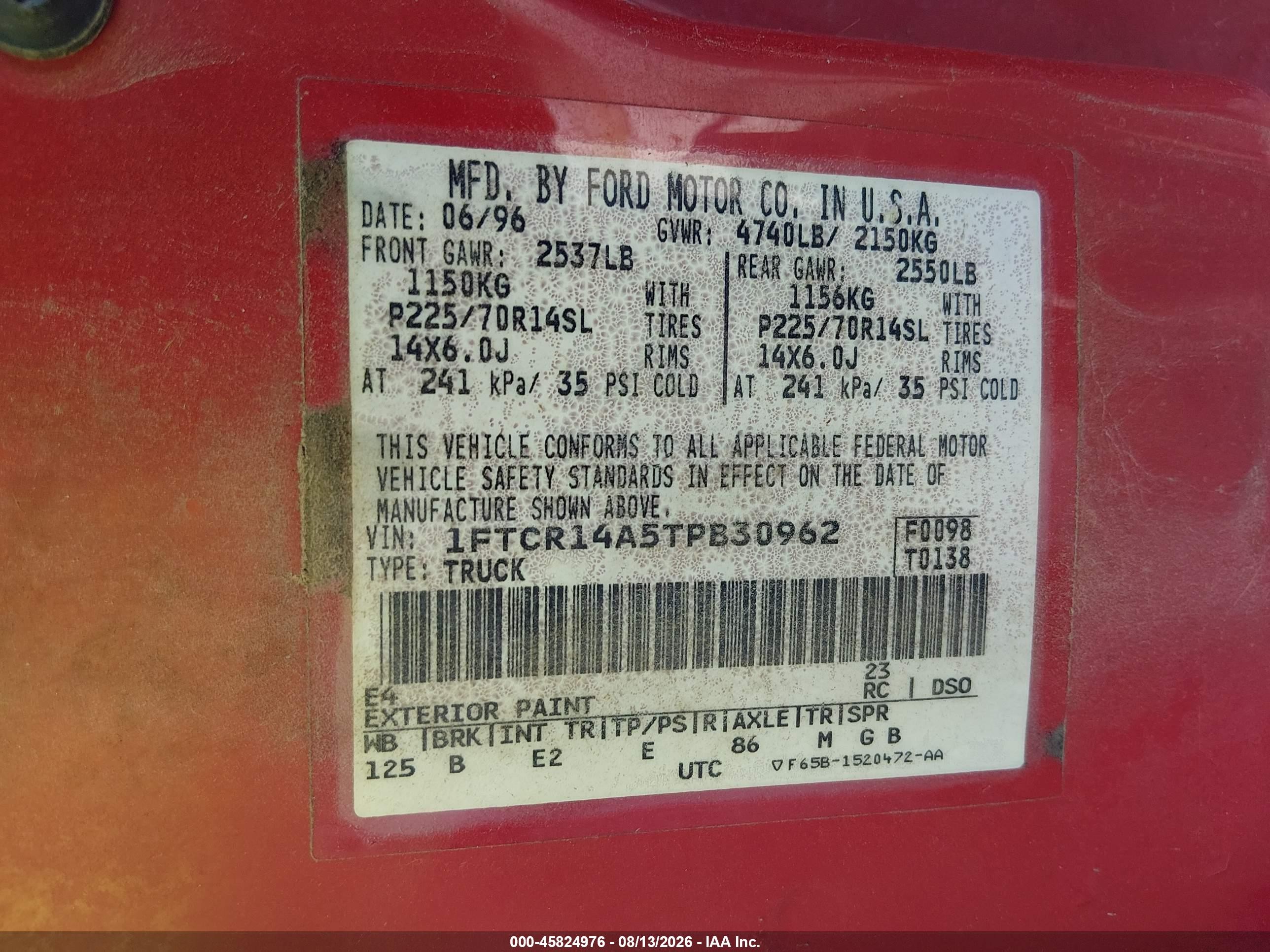 1996 Ford Ranger Super Cab Red vin: 1FTCR14A5TPB30962
