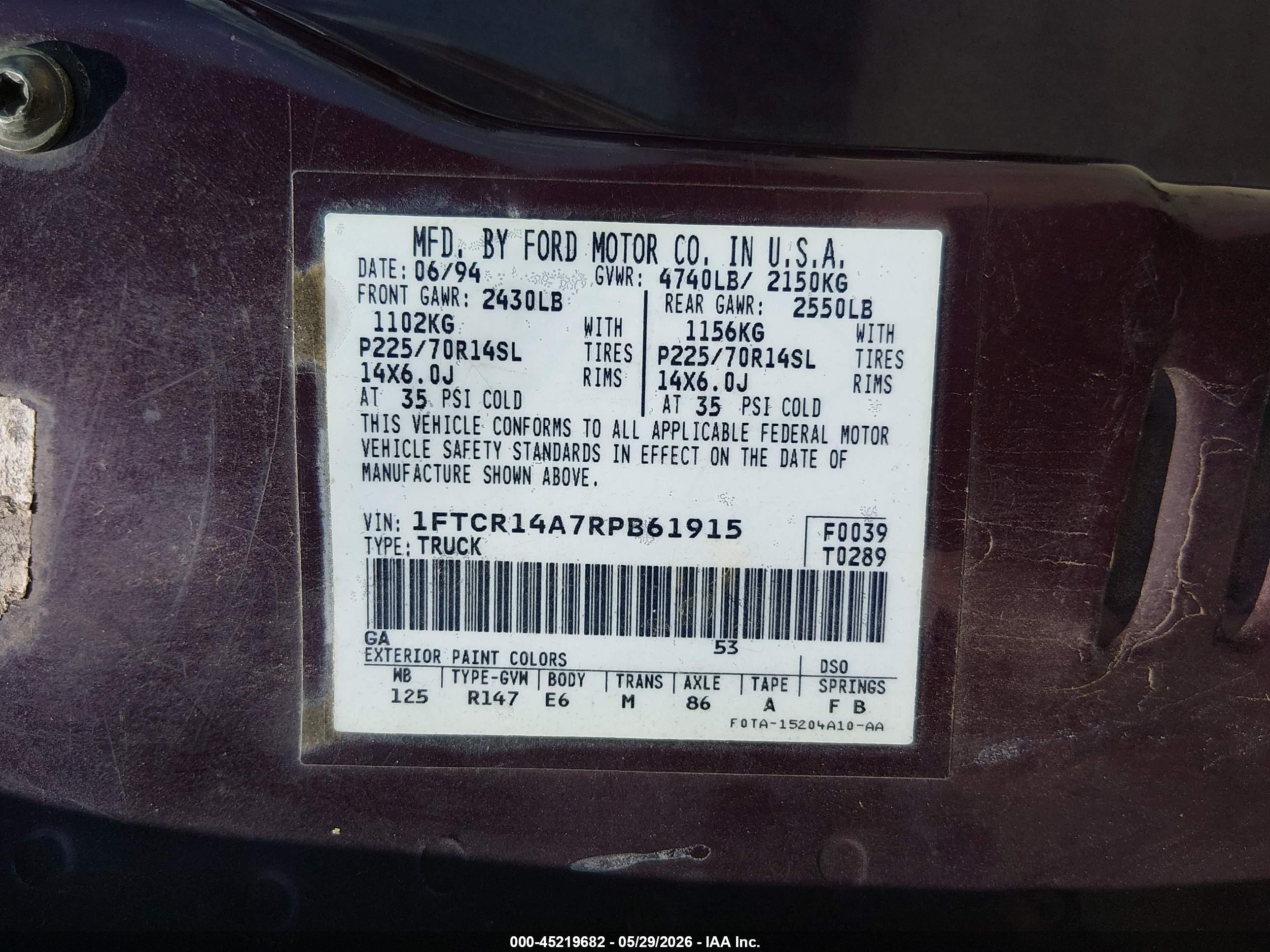 1994 Ford Ranger Super Cab Purple vin: 1FTCR14A7RPB61915