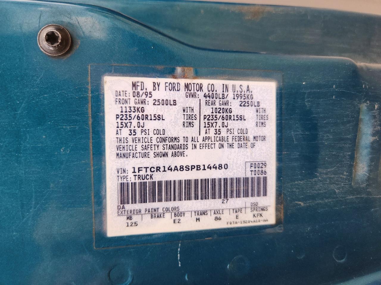 1995 Ford Ranger Super Cab Teal vin: 1FTCR14A8SPB14480