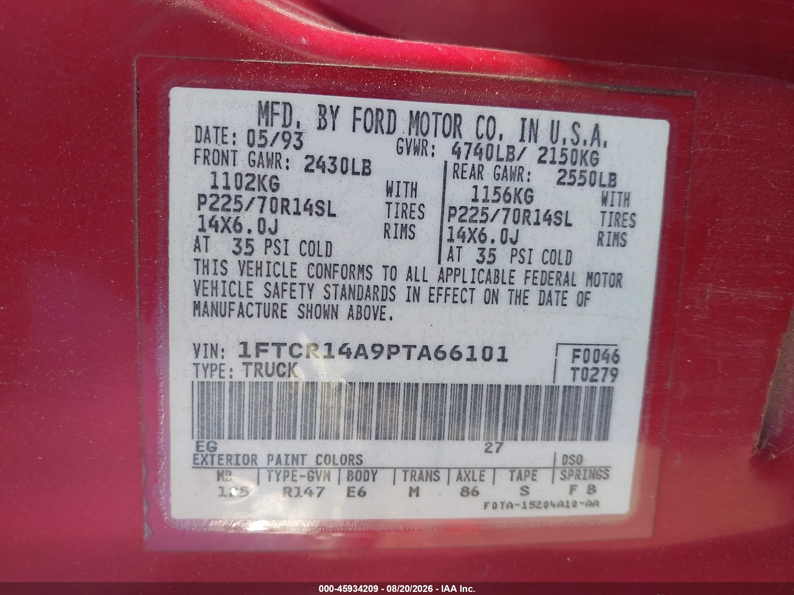 1993 Ford Ranger Super Cab Красный vin: 1FTCR14A9PTA66101