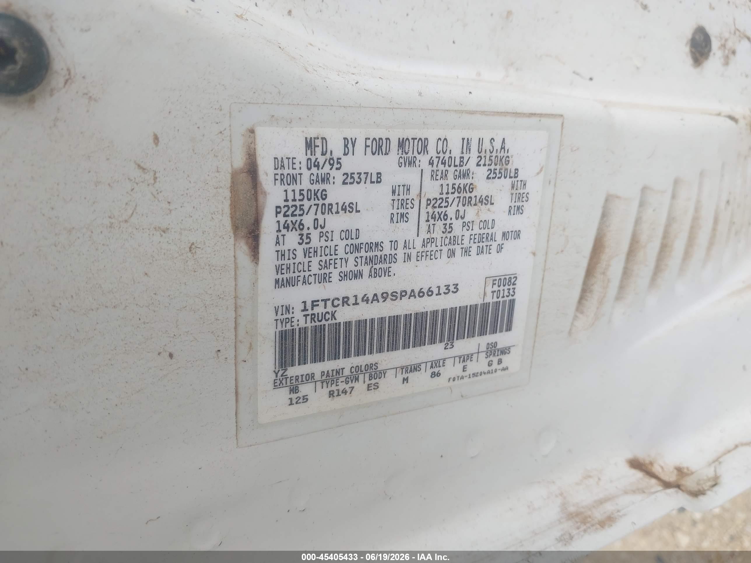 1995 Ford Ranger Super Cab White vin: 1FTCR14A9SPA66133