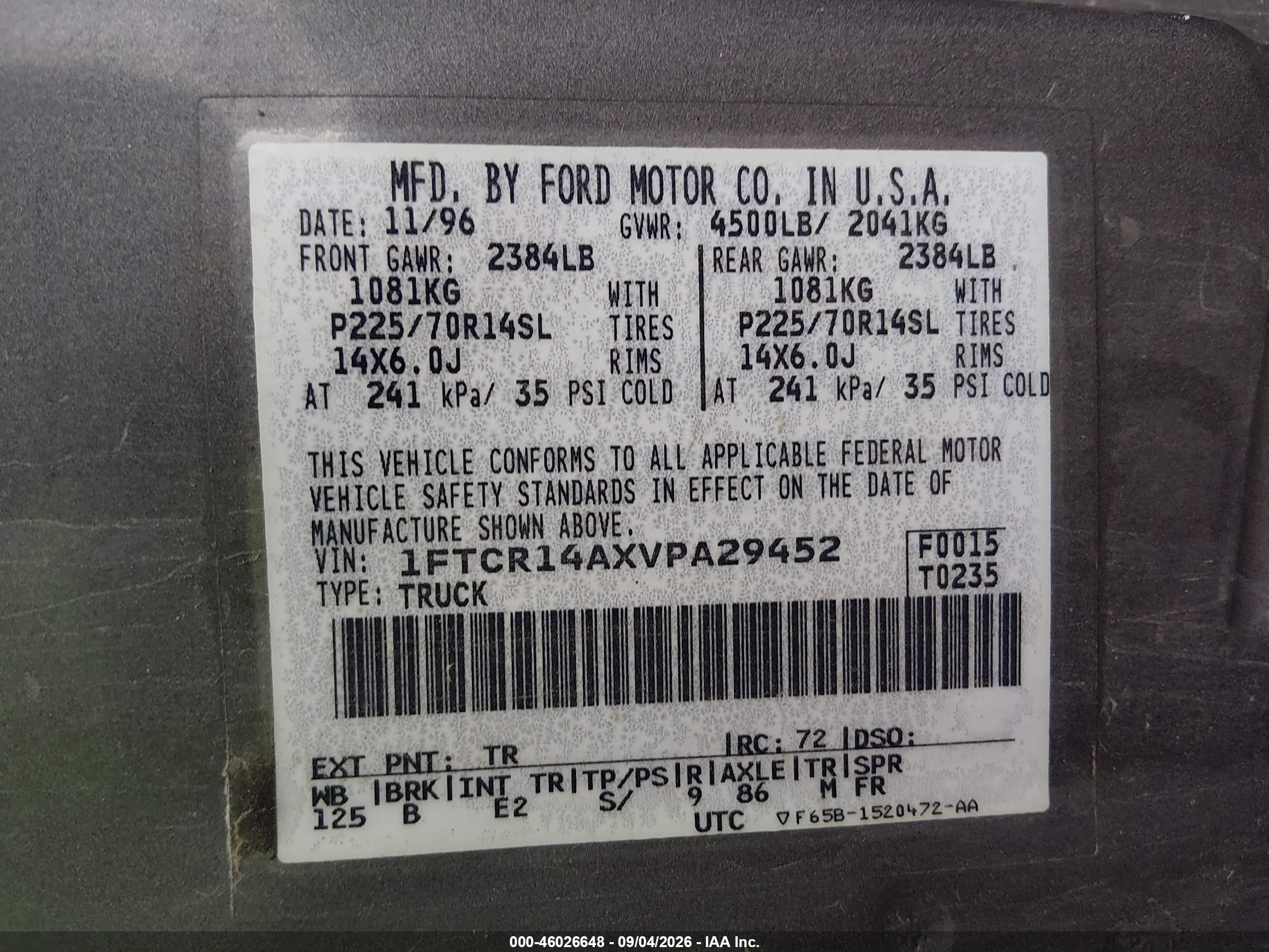 1997 Ford Ranger Xl/xlt Gray vin: 1FTCR14AXVPA29452