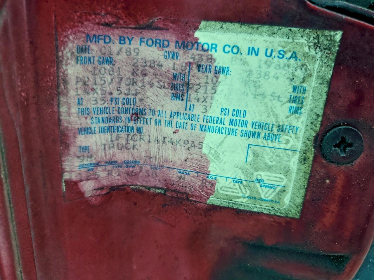 1989 Ford Ranger Super Cab Red vin: 1FTCR14T4KPA54859