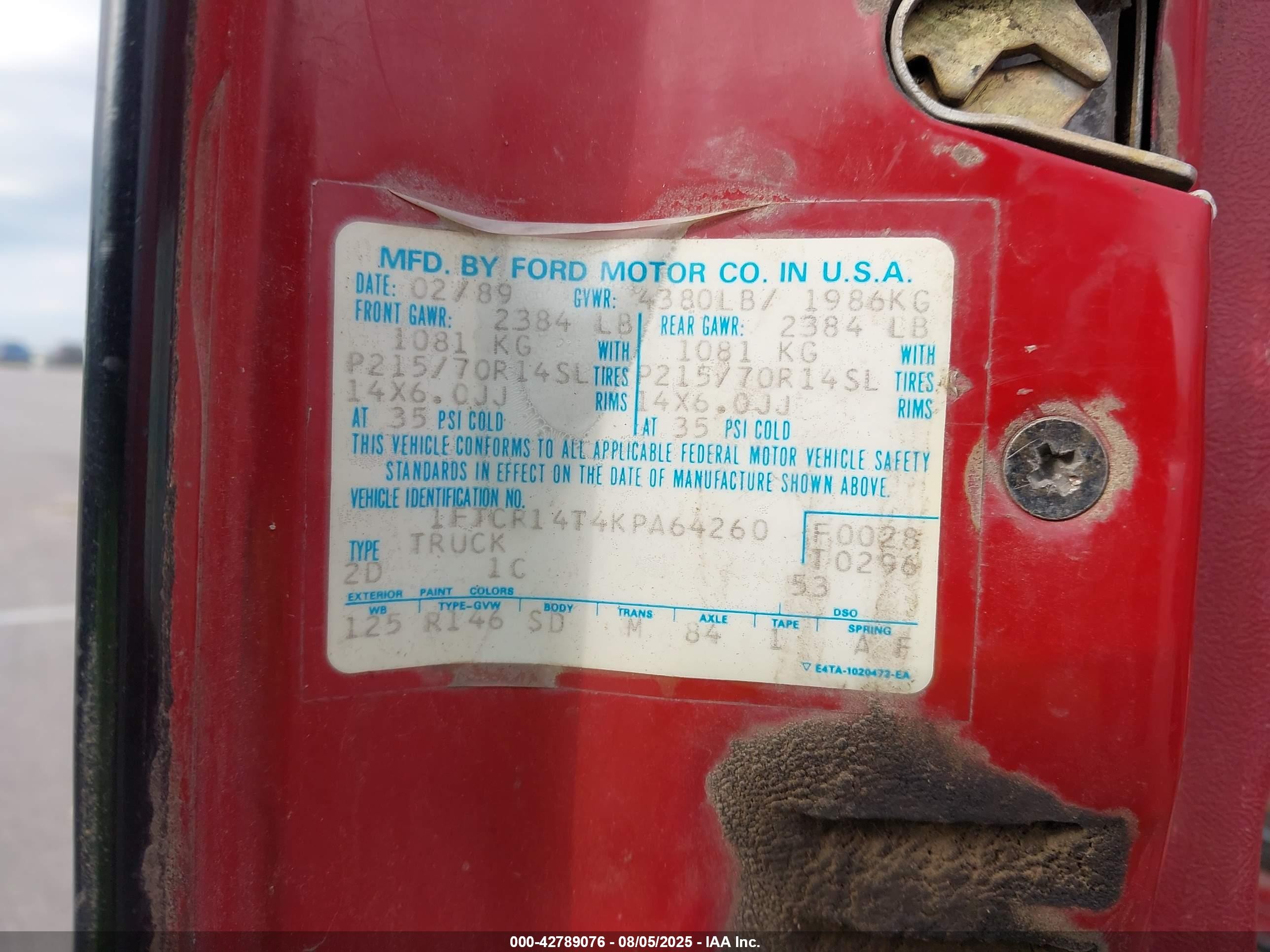 1989 Ford Ranger Super Cab Red vin: 1FTCR14T4KPA64260
