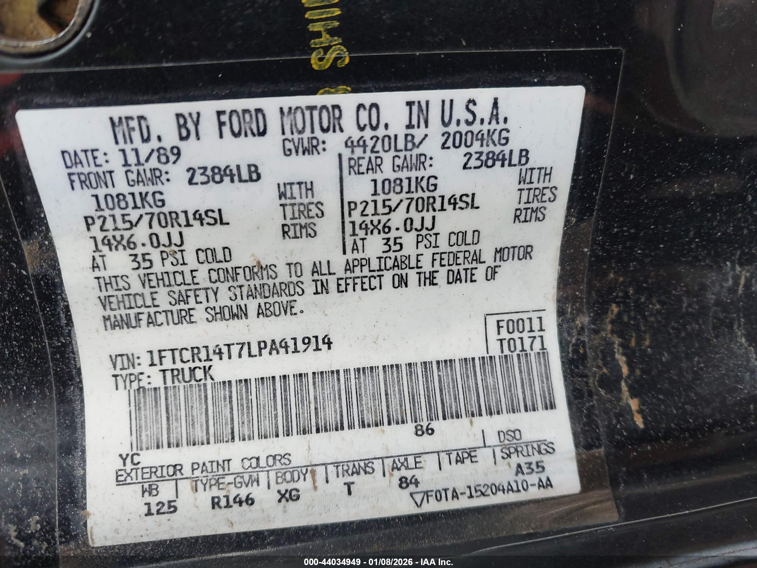1990 Ford Ranger Super Cab Black vin: 1FTCR14T7LPA41914
