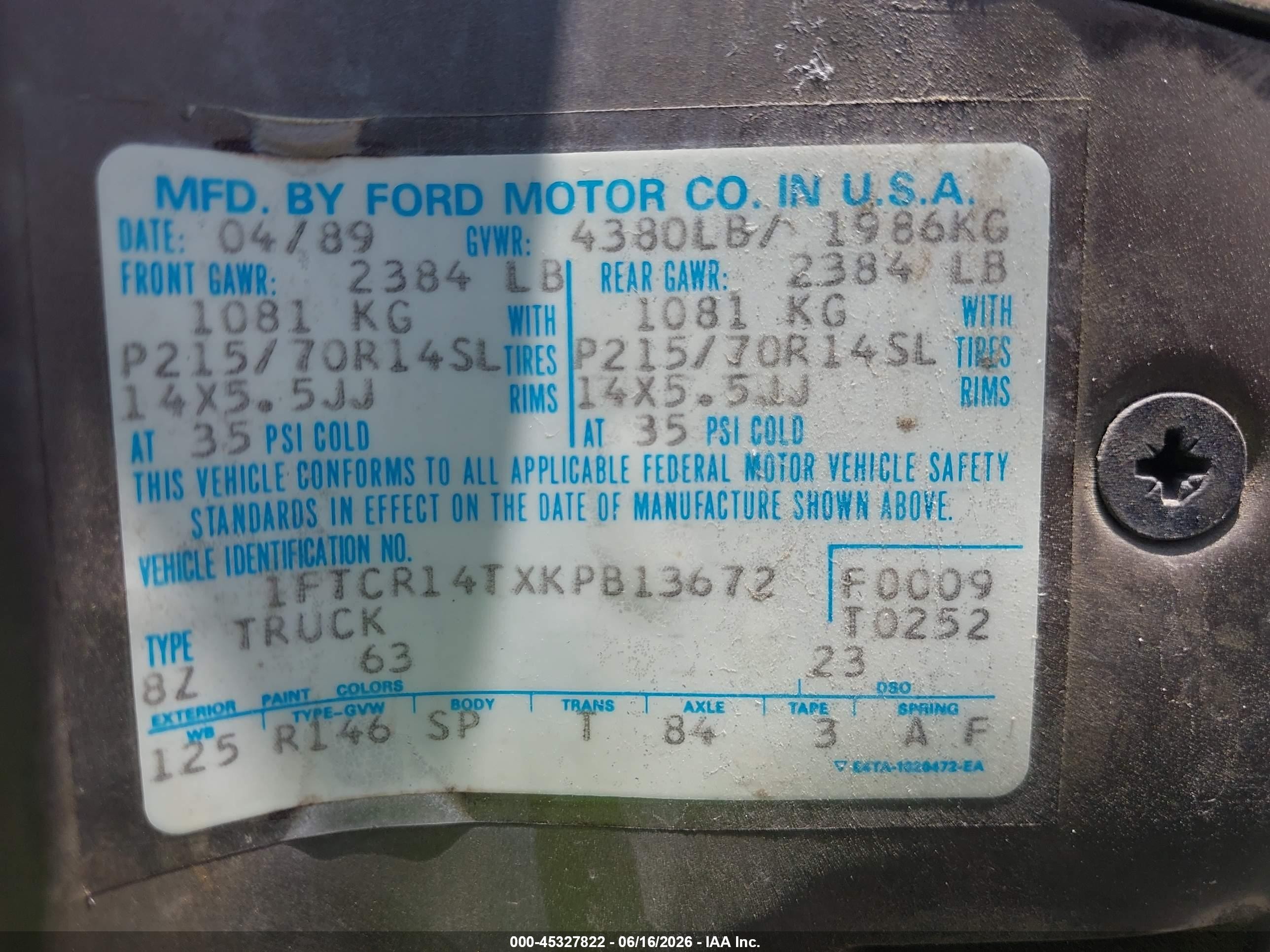 1989 Ford Ranger Super Cab Gold vin: 1FTCR14TXKPB13672