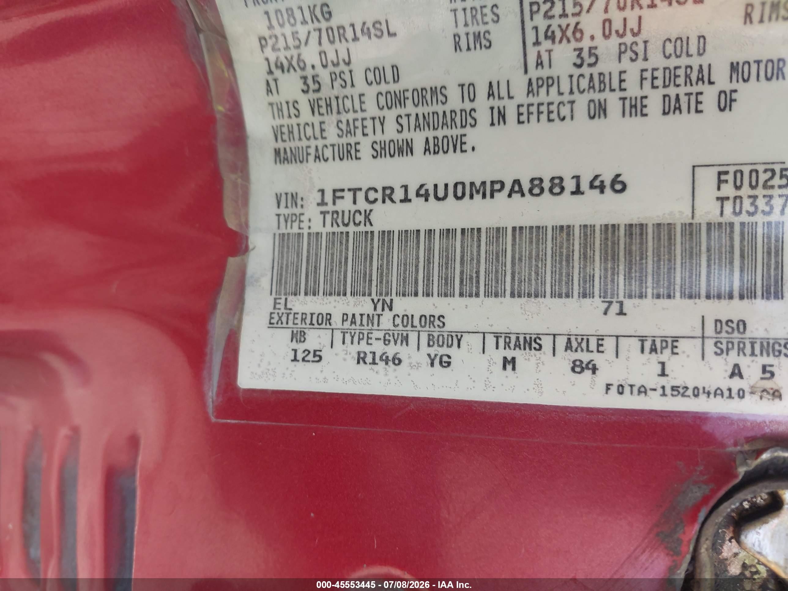 1991 Ford Ranger Super Cab Red vin: 1FTCR14U0MPA88146