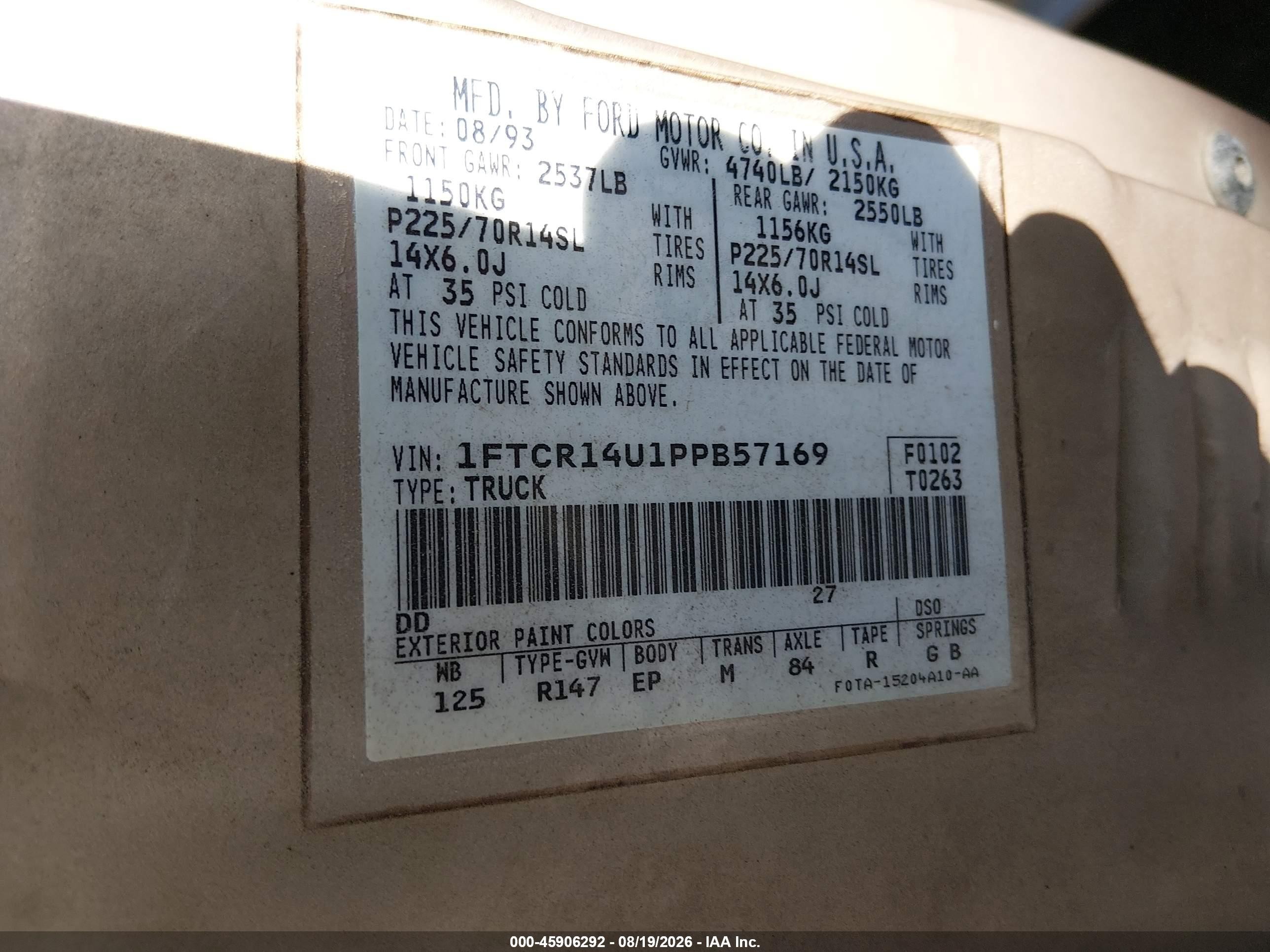 1993 Ford Ranger Super Cab Gold vin: 1FTCR14U1PPB57169