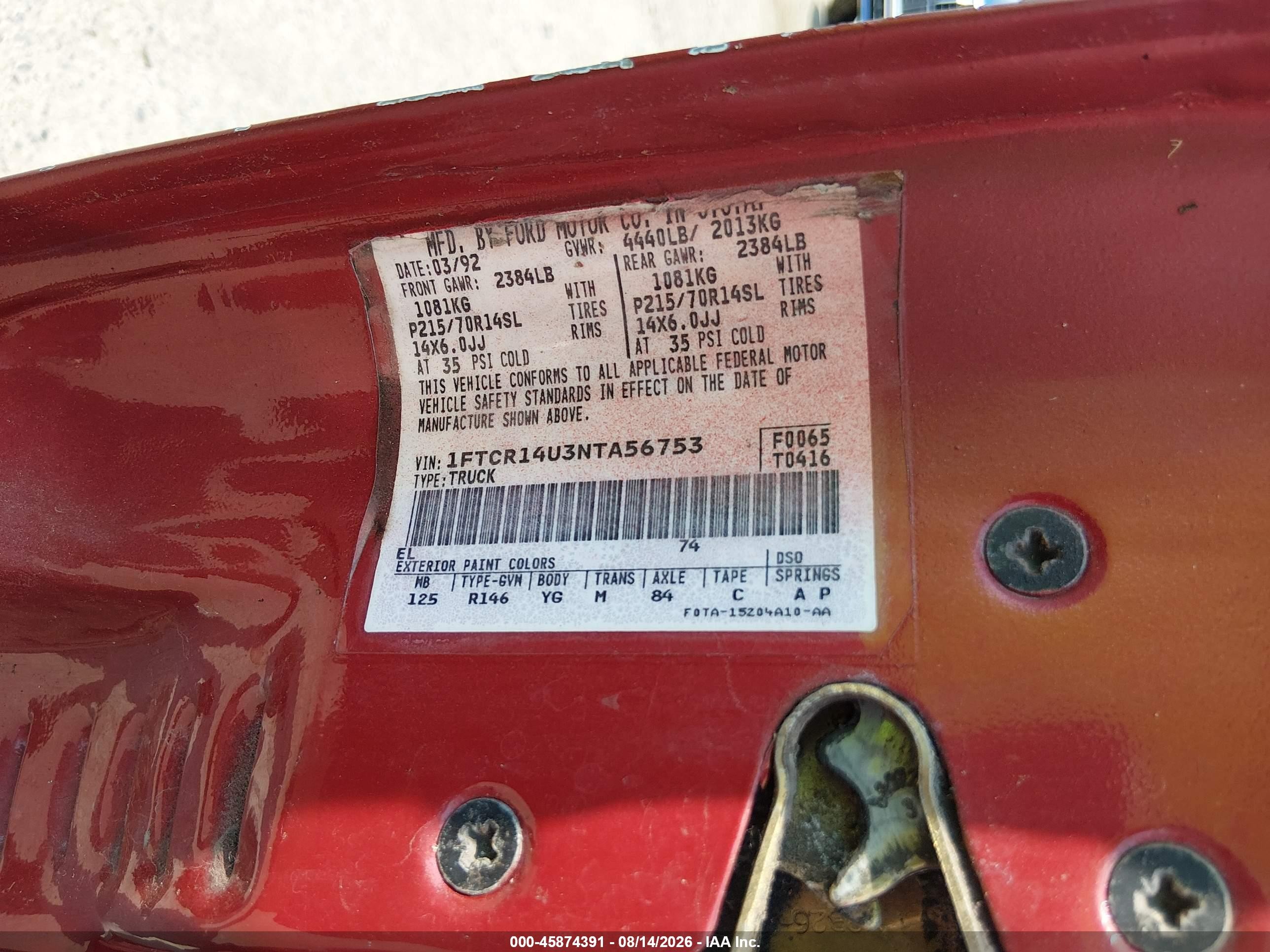 1992 Ford Ranger Super Cab Red vin: 1FTCR14U3NTA56753