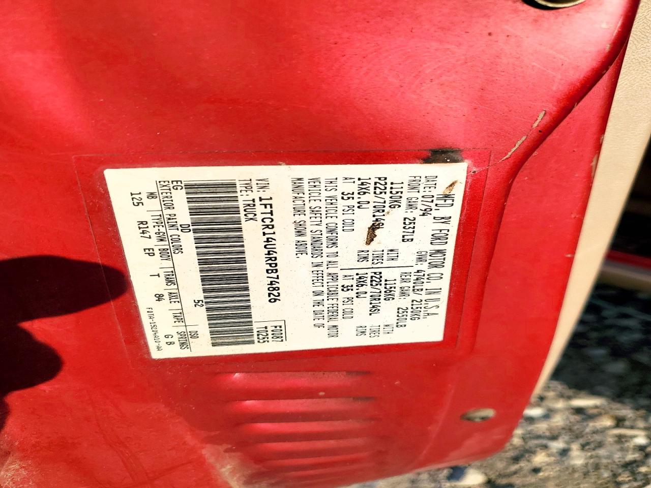1994 Ford Ranger Super Cab Red vin: 1FTCR14U4RPB74826