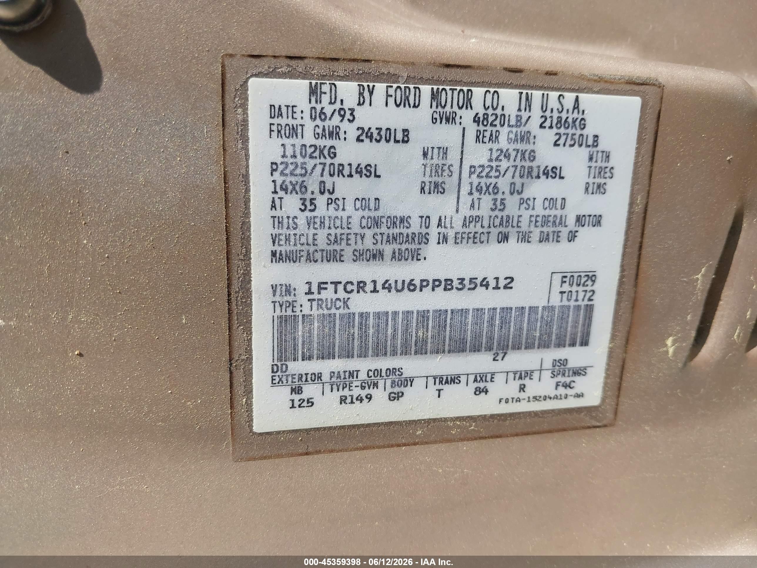 1993 Ford Ranger Super Cab Gold vin: 1FTCR14U6PPB35412