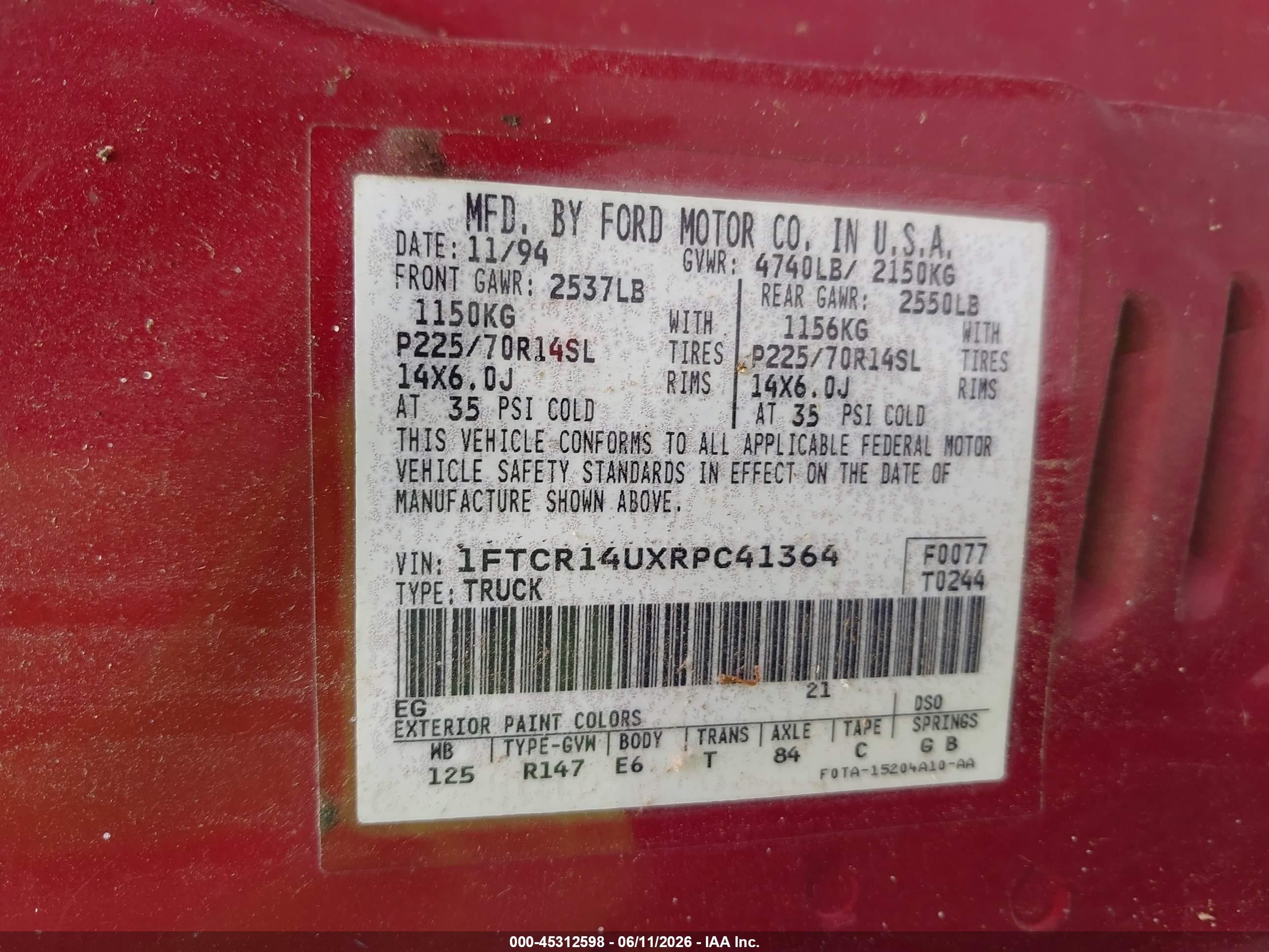 1994 Ford Ranger Super Cab Red vin: 1FTCR14UXRPC41364