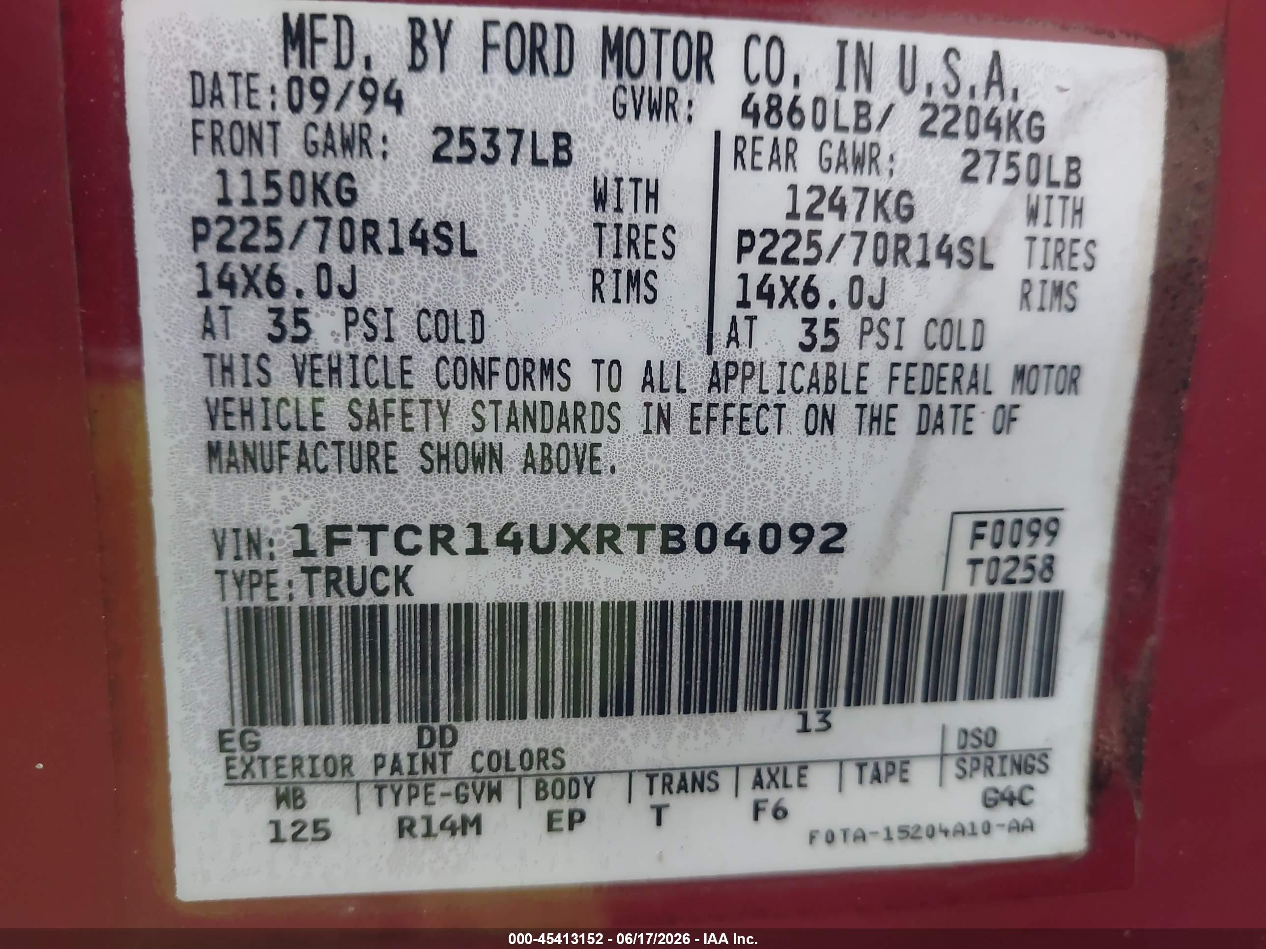 1994 Ford Ranger Super Cab Red vin: 1FTCR14UXRTB04092