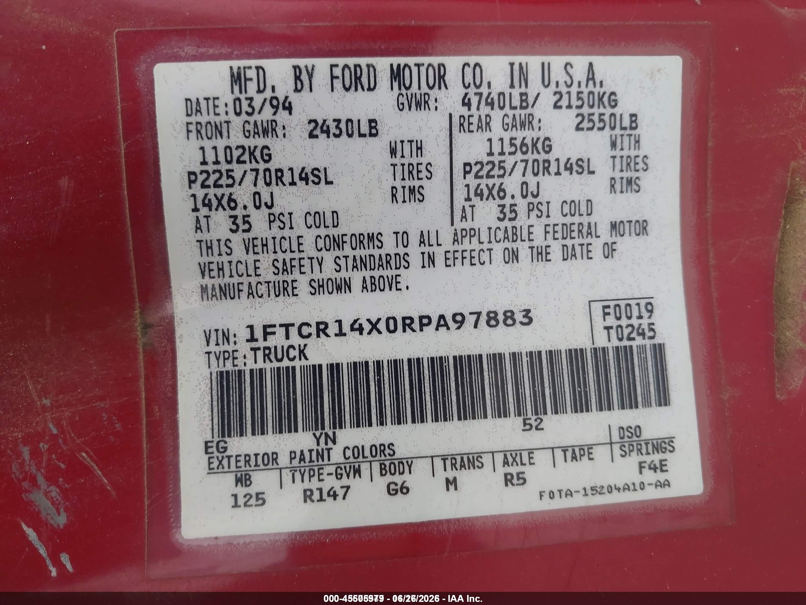 1994 Ford Ranger Super Cab Red vin: 1FTCR14X0RPA97883