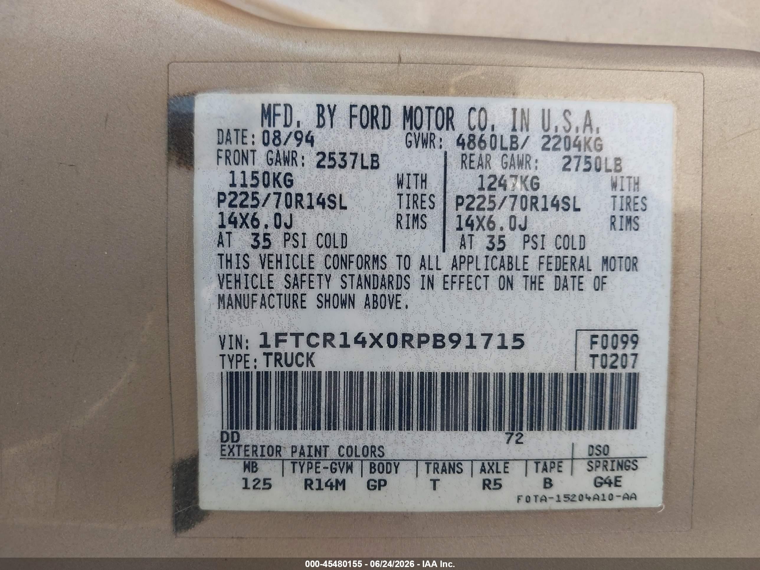 1994 Ford Ranger Super Cab Gold vin: 1FTCR14X0RPB91715