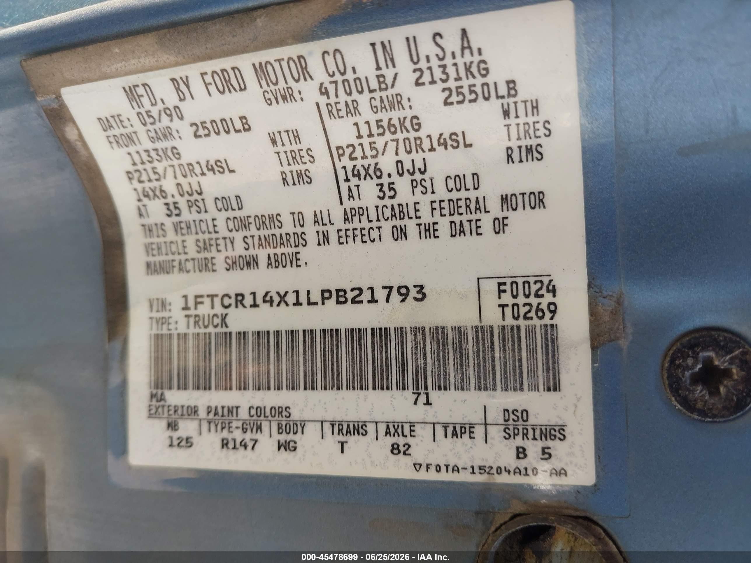 1990 Ford Ranger Super Cab Teal vin: 1FTCR14X1LPB21793