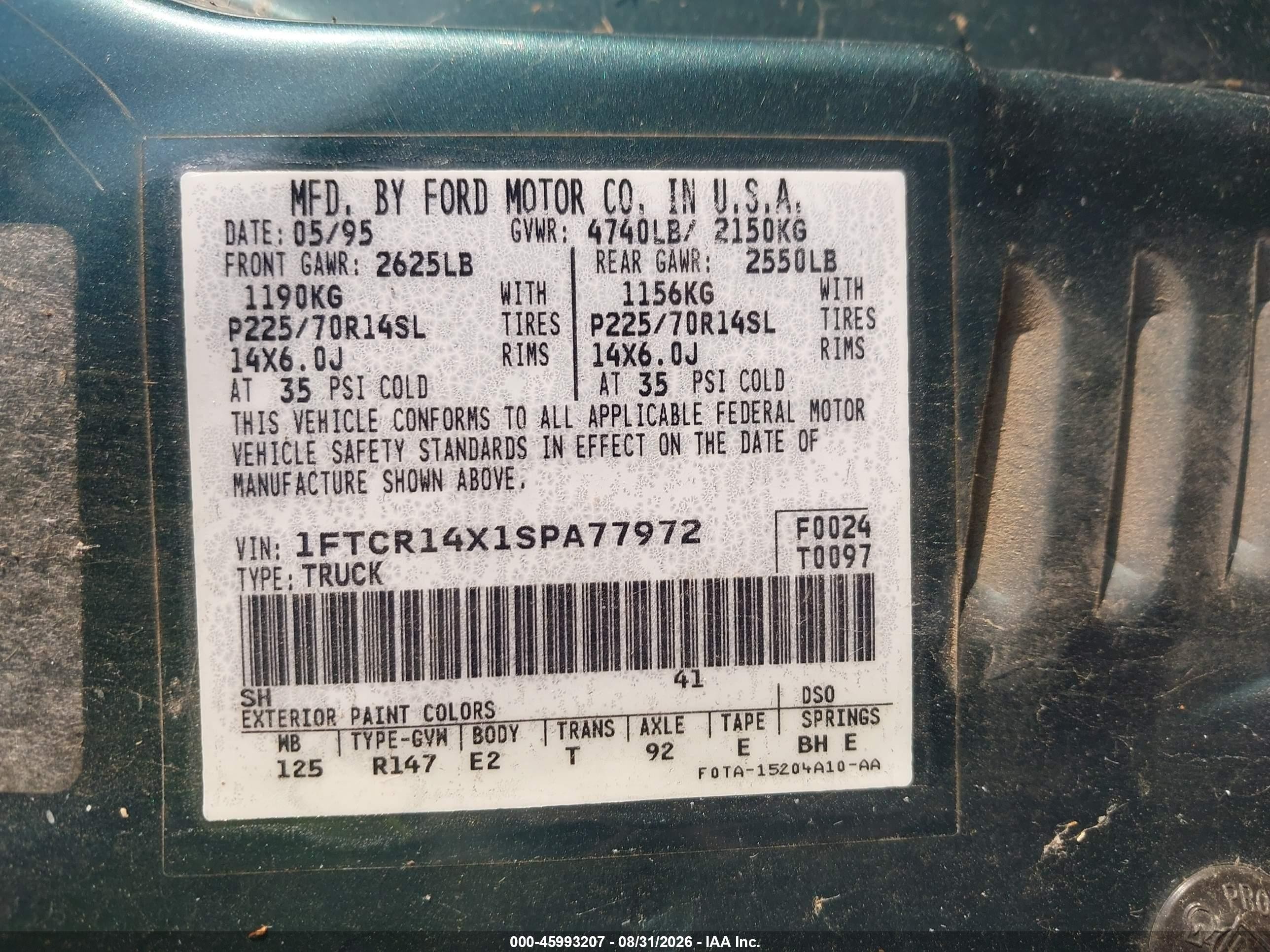 1995 Ford Ranger Super Cab Green vin: 1FTCR14X1SPA77972
