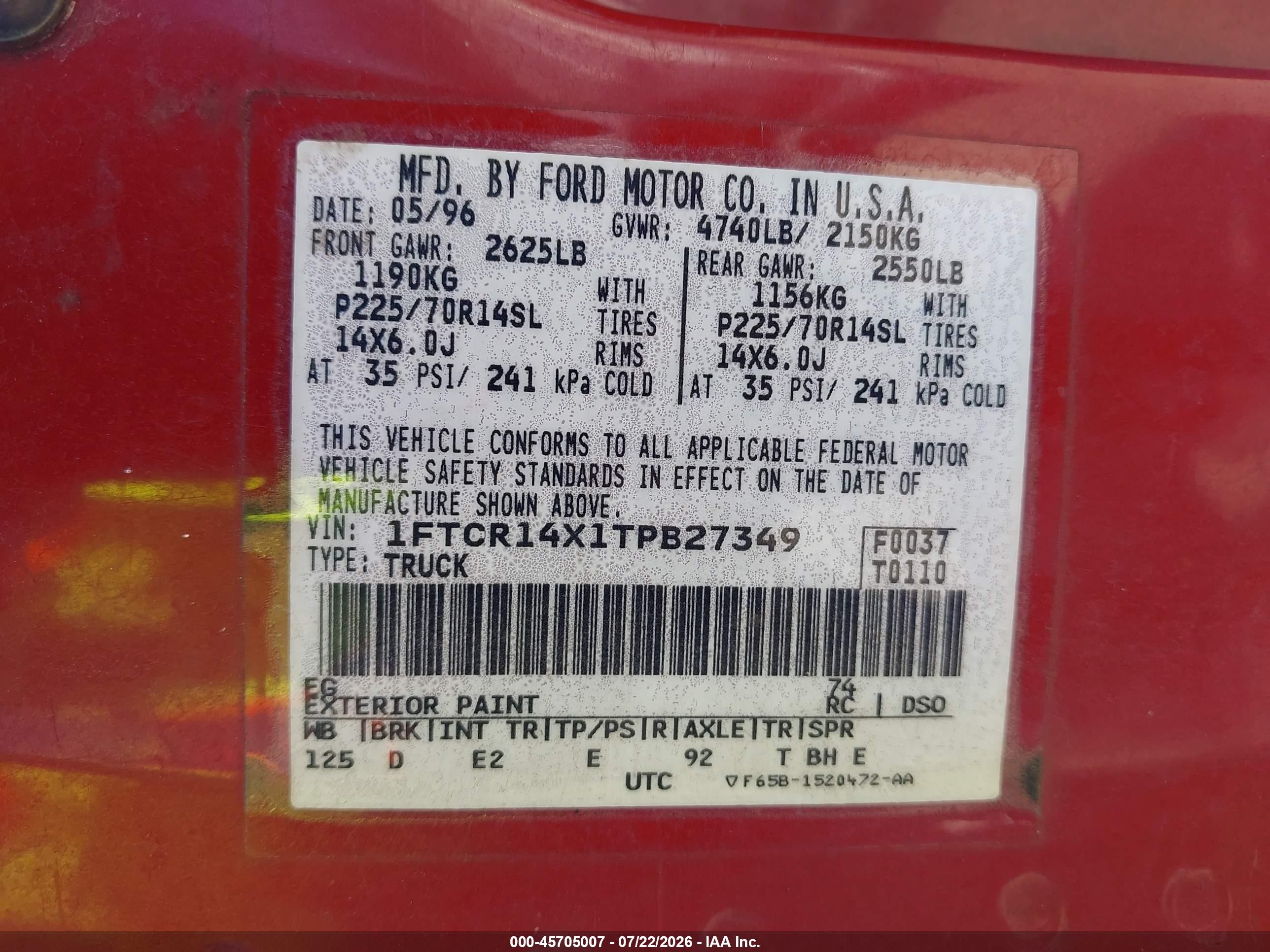 1996 Ford Ranger Super Cab Red vin: 1FTCR14X1TPB27349