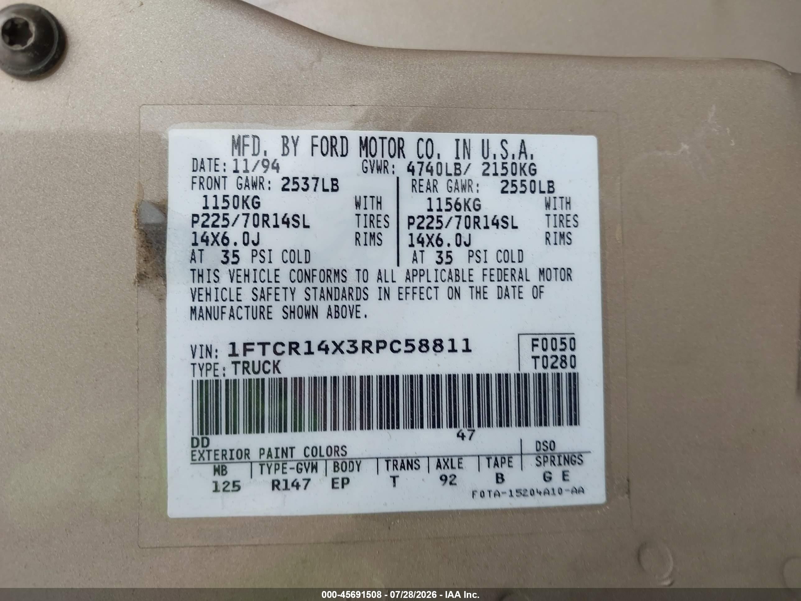 1994 Ford Ranger Super Cab Gold vin: 1FTCR14X3RPC58811