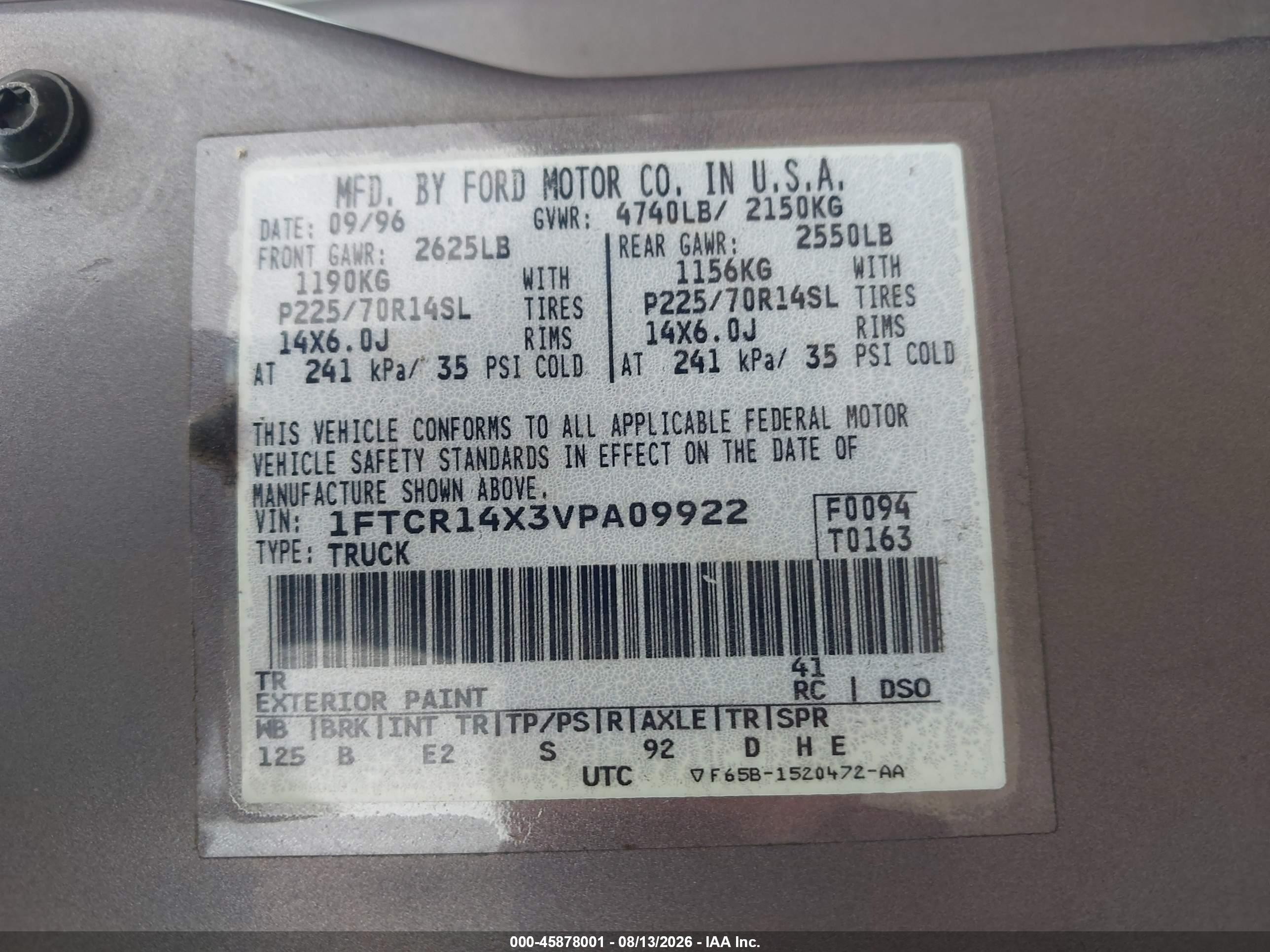 1997 Ford Ranger Splash/xlt Gray vin: 1FTCR14X3VPA09922