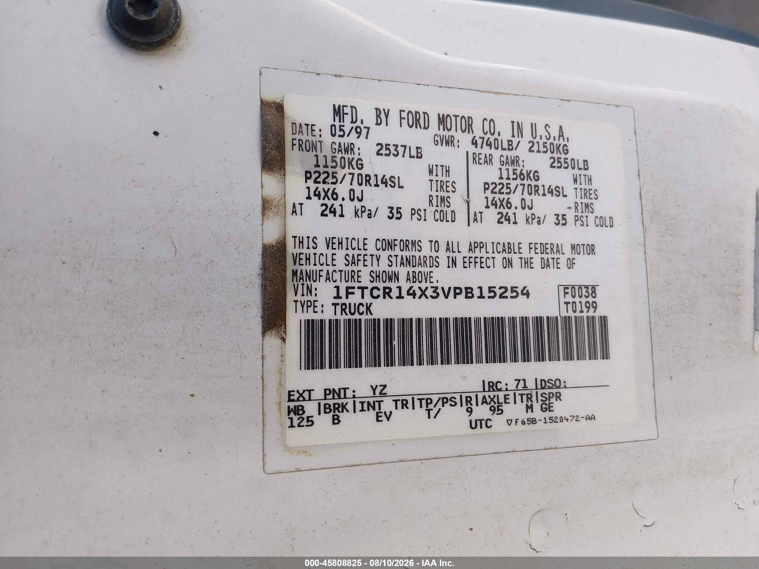 1997 Ford Ranger Splash/xlt White vin: 1FTCR14X3VPB15254