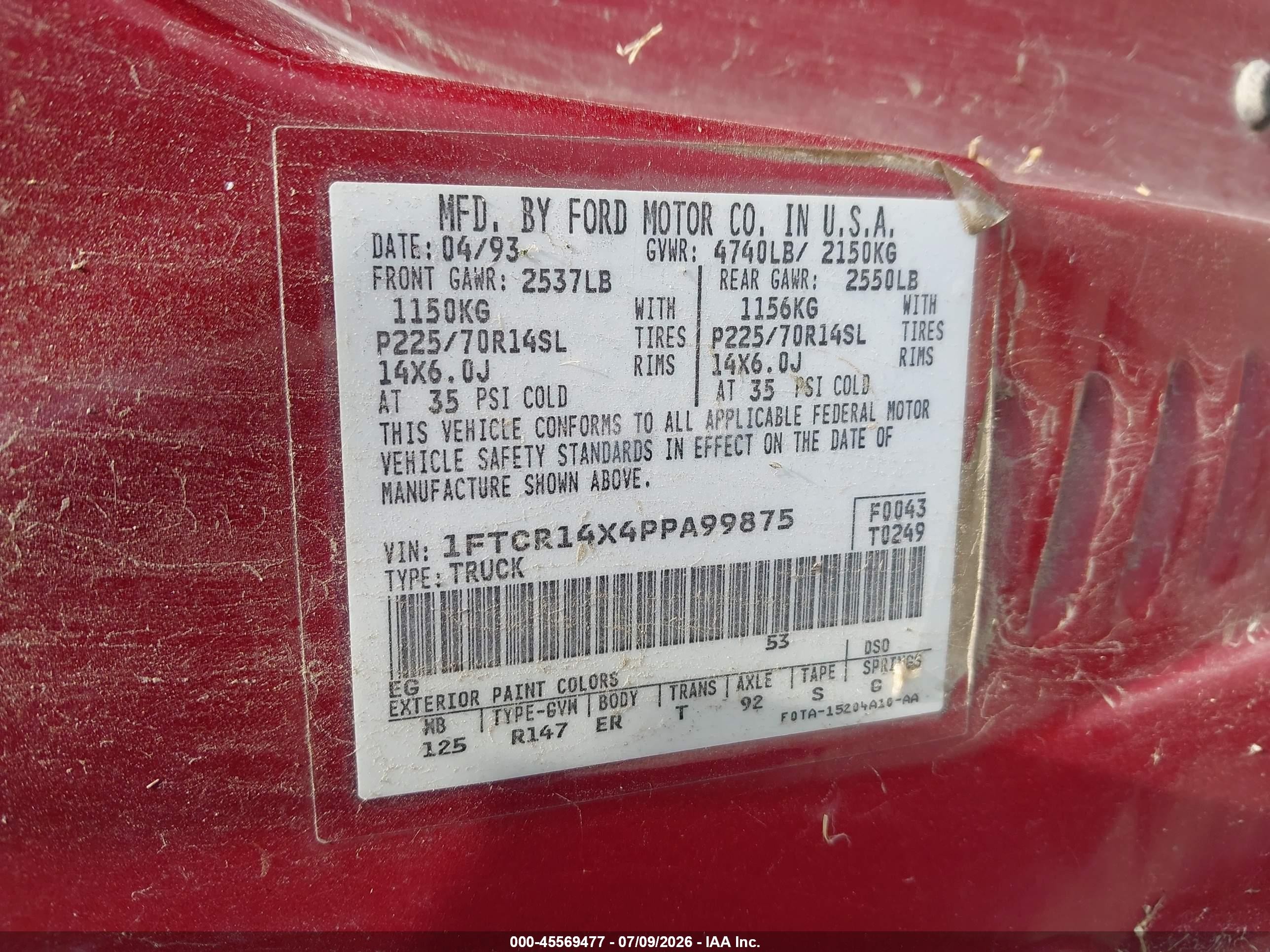 1993 Ford Ranger Super Cab Red vin: 1FTCR14X4PPA99875
