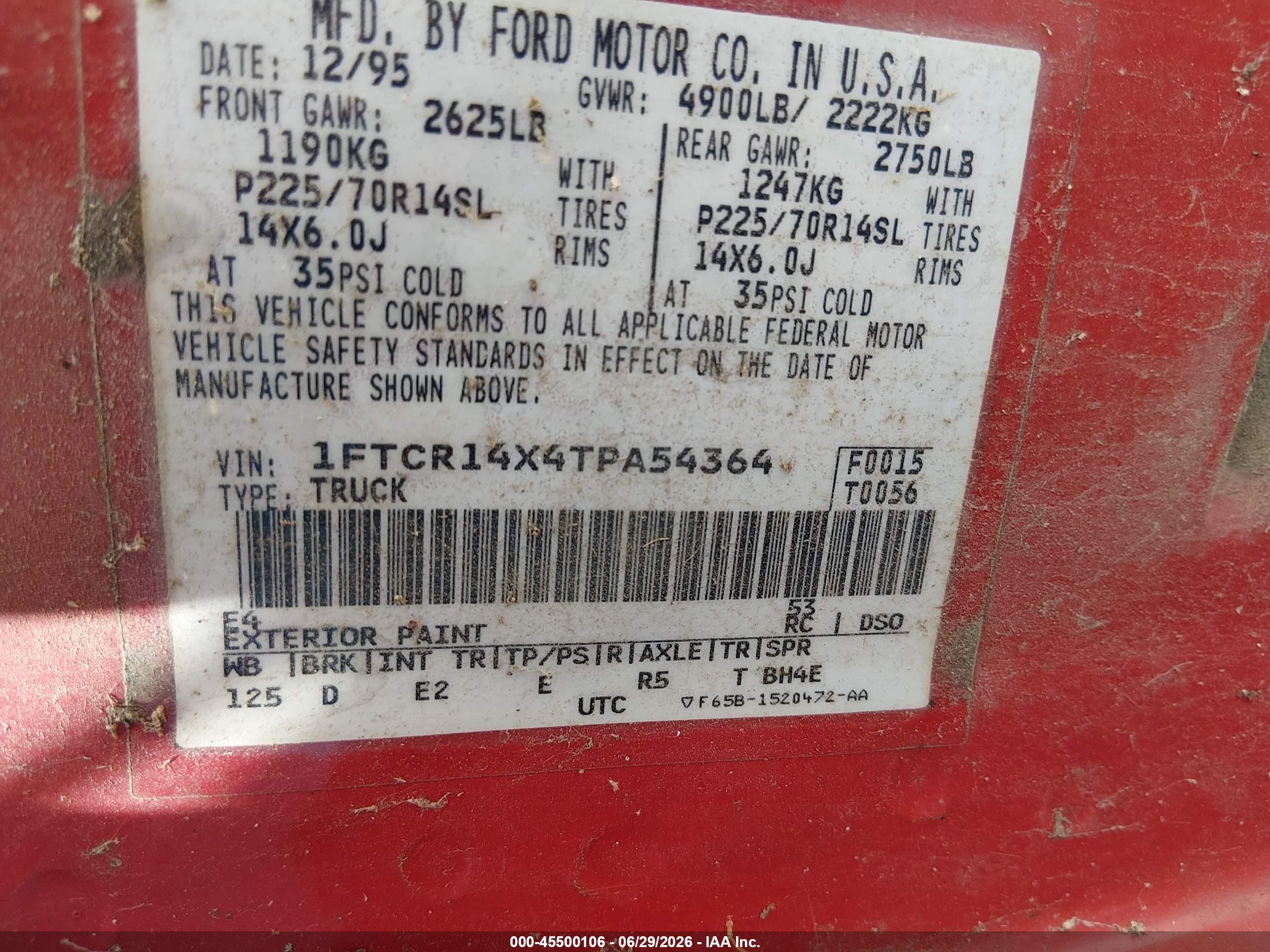 1996 Ford Ranger Super Cab Red vin: 1FTCR14X4TPA54364