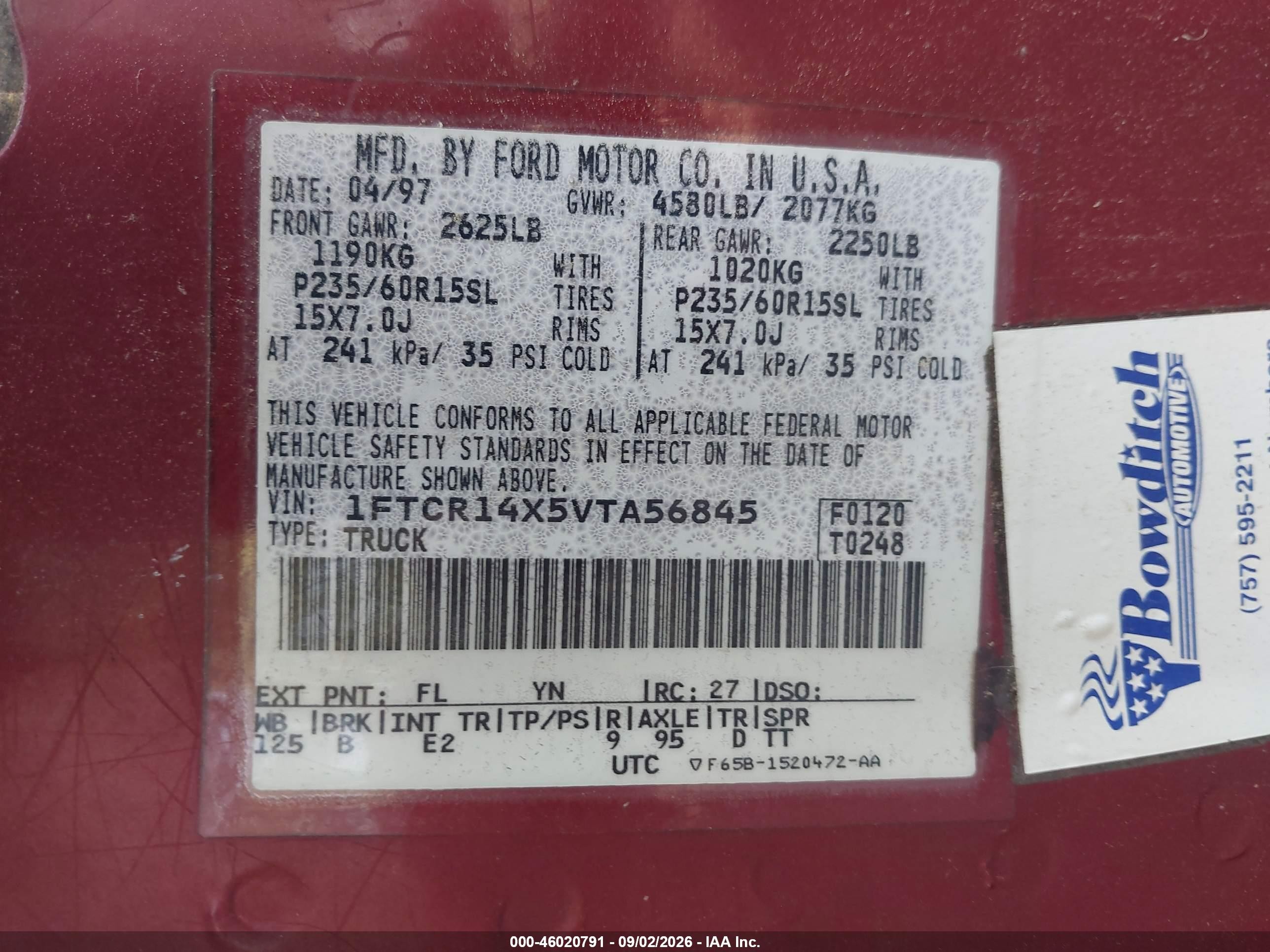 1997 Ford Ranger Splash/xlt Red vin: 1FTCR14X5VTA56845