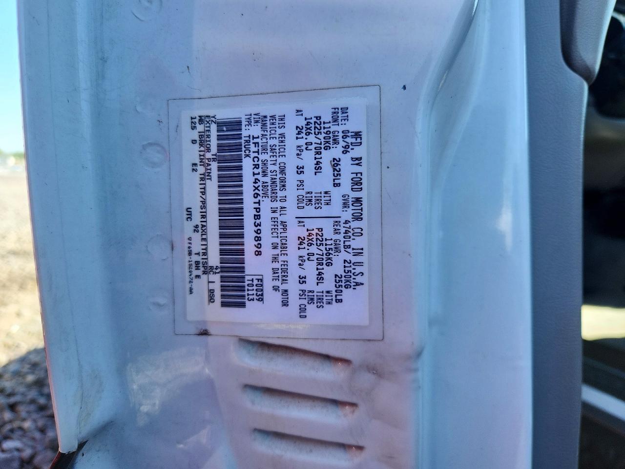 1996 Ford Ranger Super Cab White vin: 1FTCR14X6TPB39898