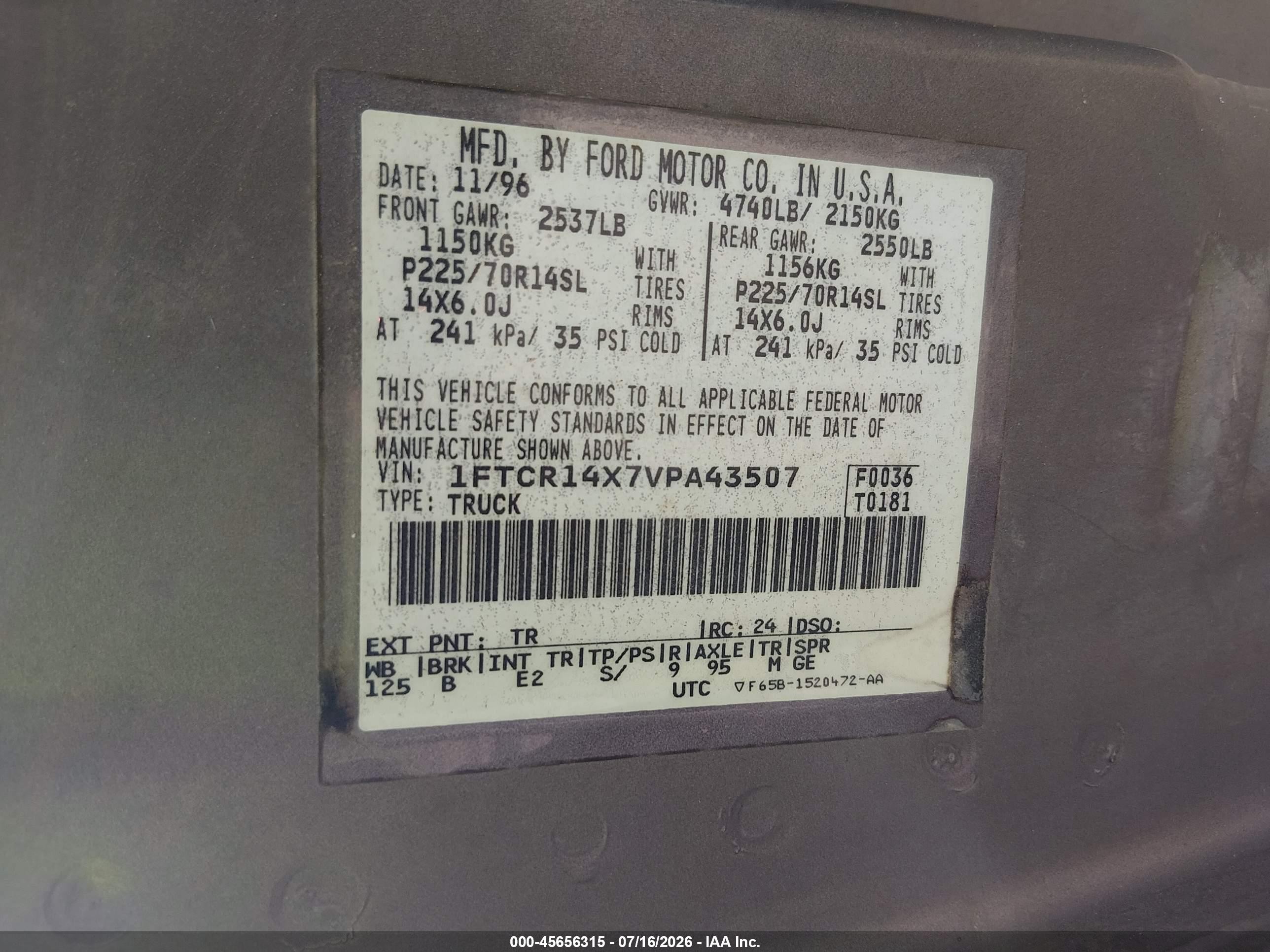 1997 Ford Ranger Splash/xlt Gray vin: 1FTCR14X7VPA43507