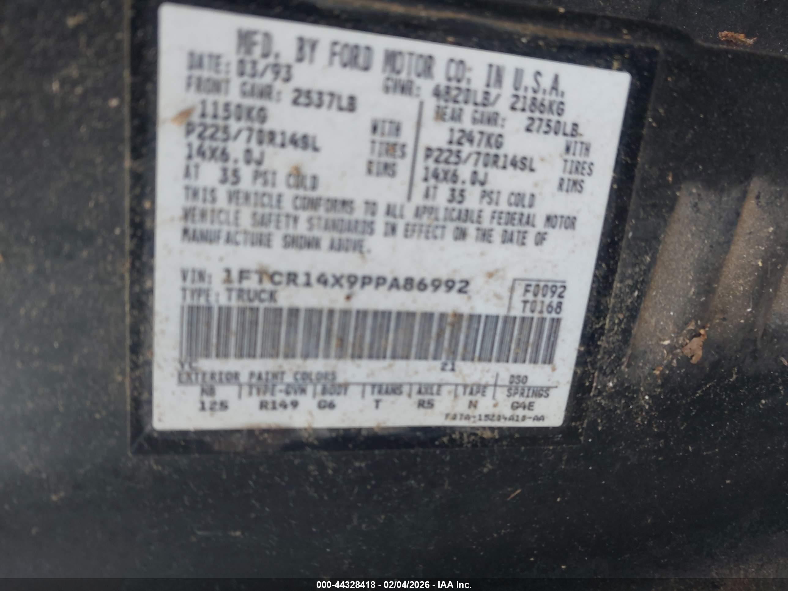 1993 Ford Ranger Super Cab Black vin: 1FTCR14X9PPA86992