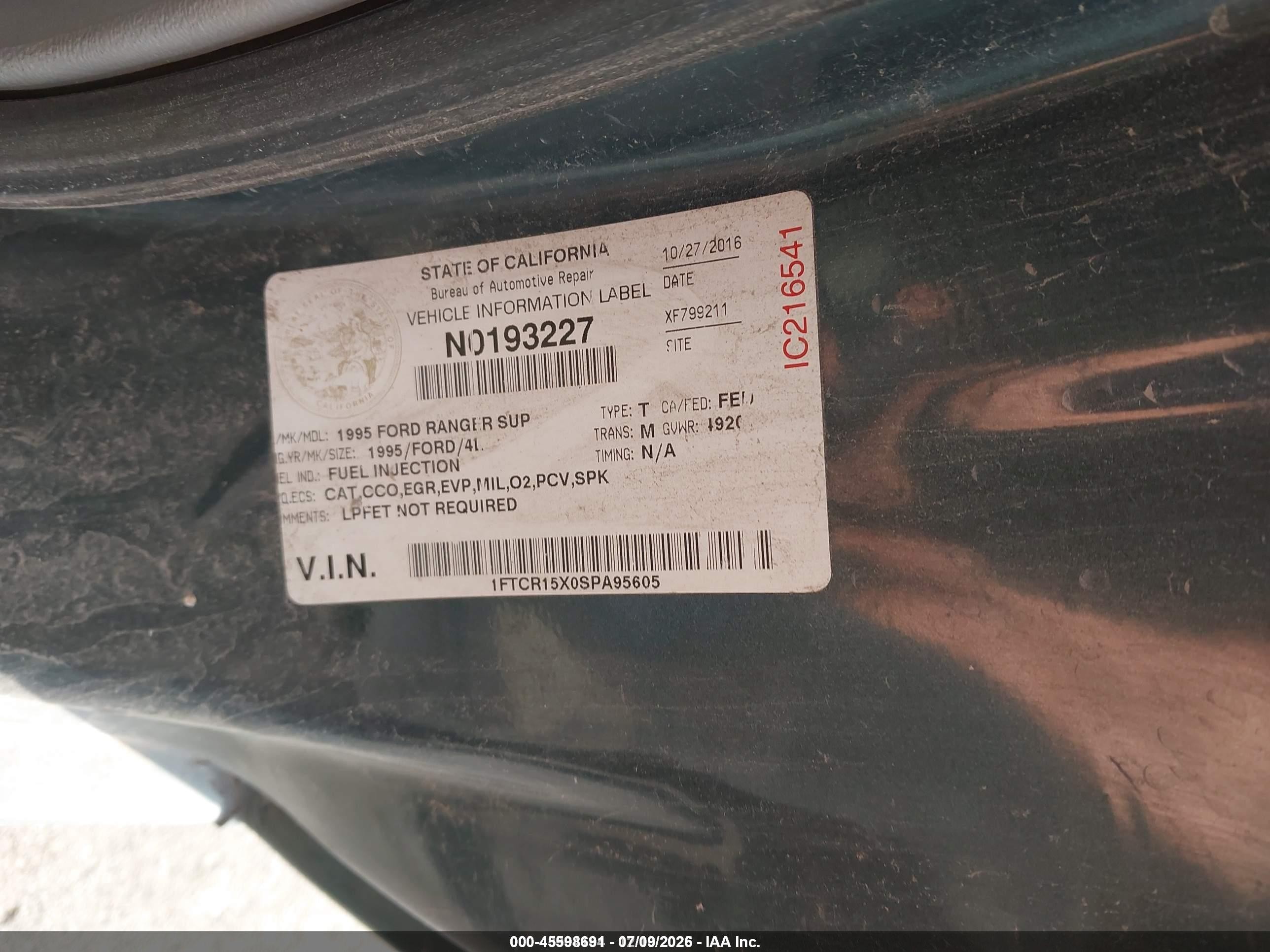 1995 Ford Ranger Super Cab Green vin: 1FTCR15X0SPA95605