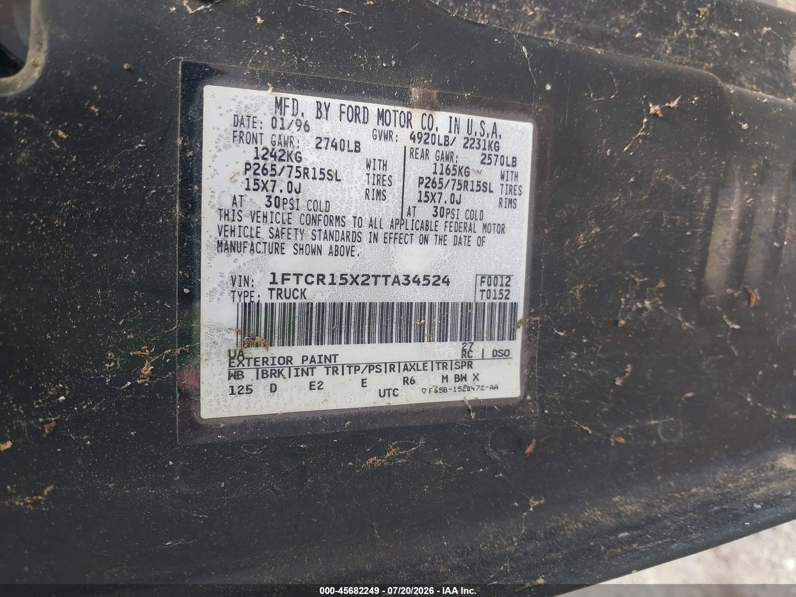 1996 Ford Ranger Super Cab Black vin: 1FTCR15X2TTA34524
