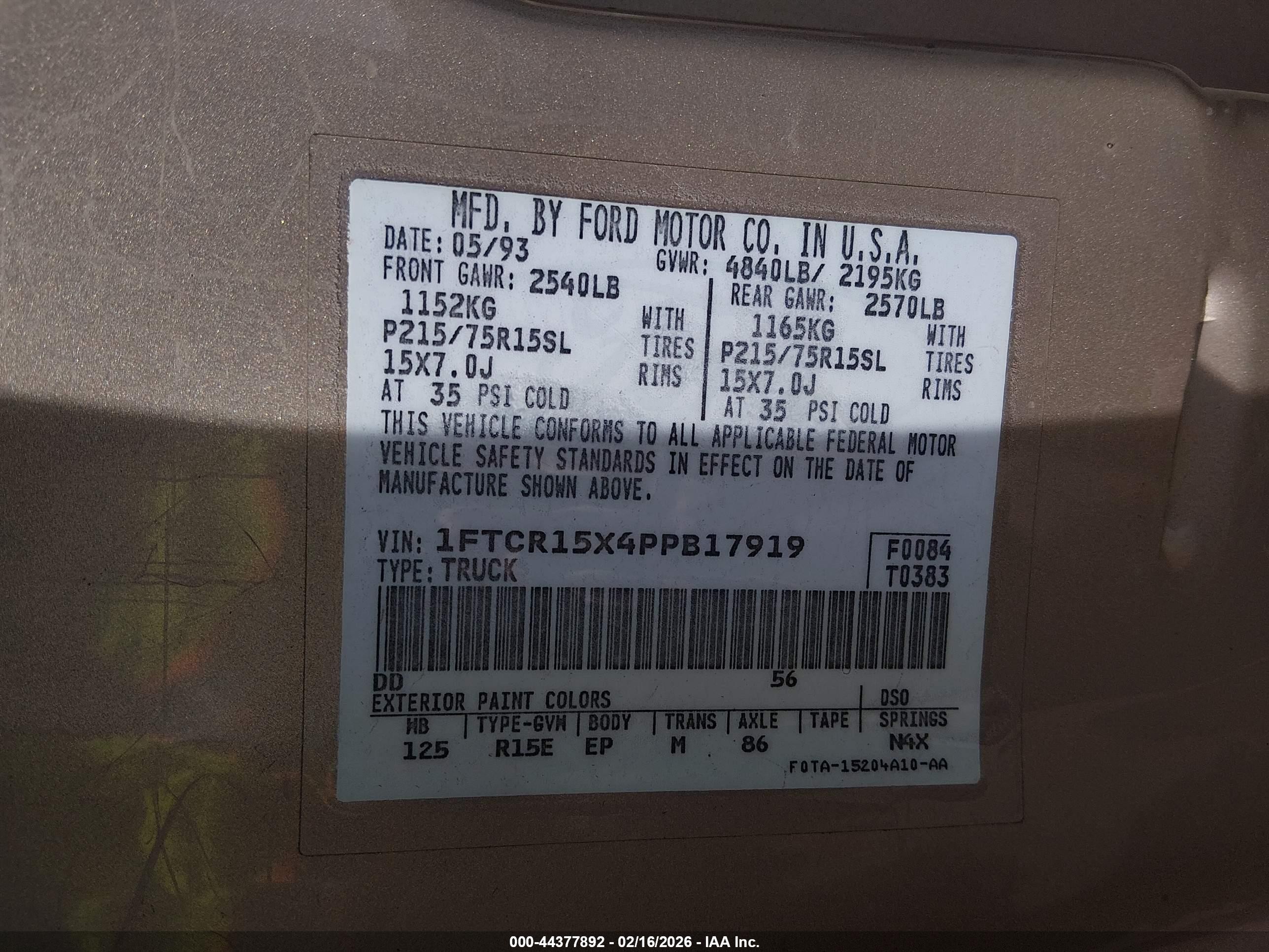 1993 Ford Ranger Super Cab Gold vin: 1FTCR15X4PPB17919