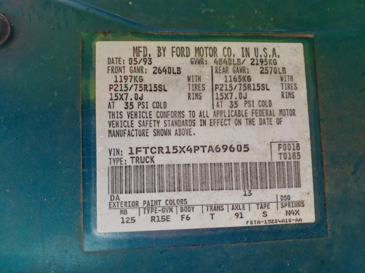 1993 Ford Ranger Super Cab Teal vin: 1FTCR15X4PTA69605